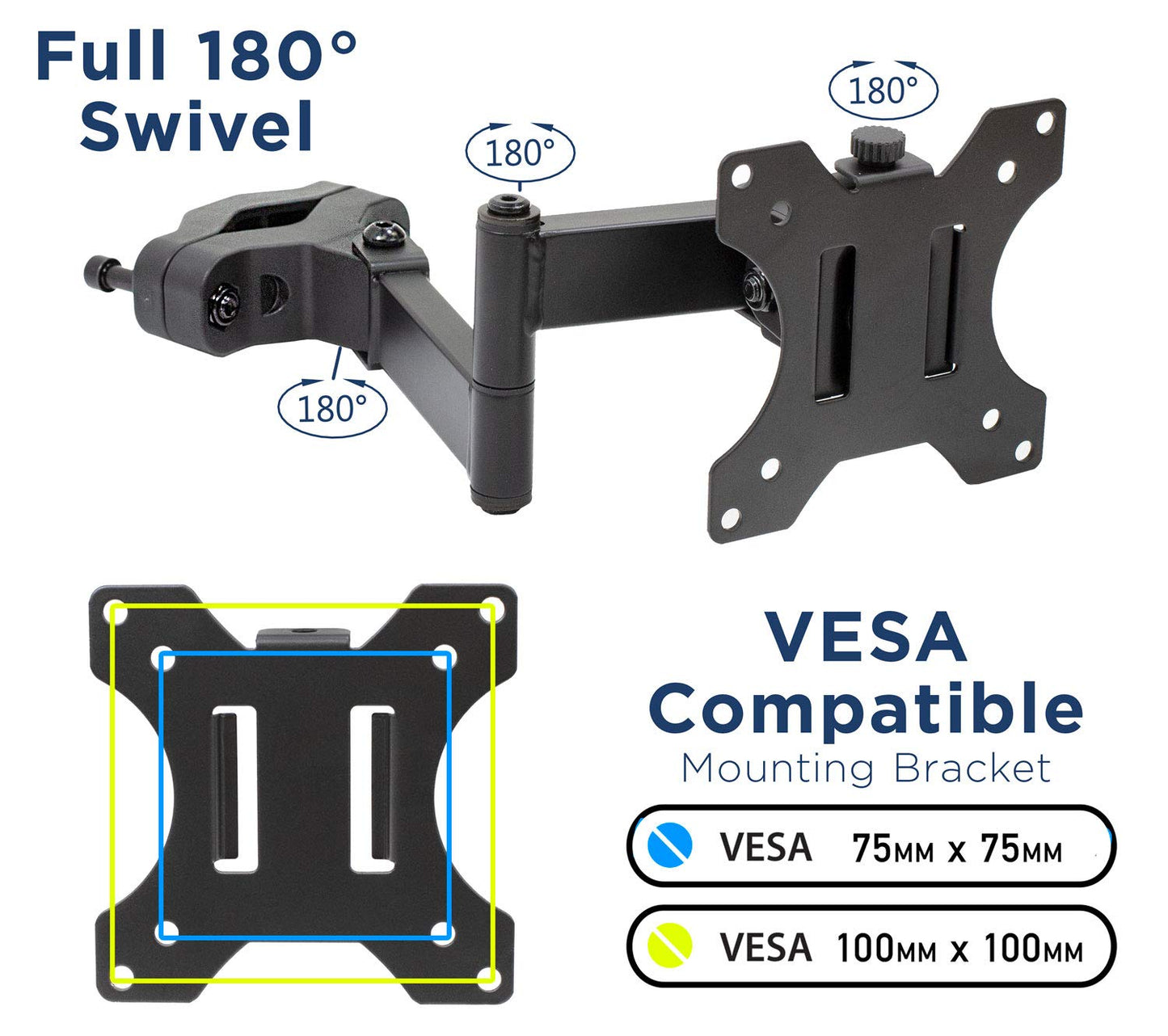 Mount-It! Universal Full Motion Steel Pole Mount with Articulating Arm and Removable VESA Plate for 17 to 32 Inch Monitors & TVs, VESA 75x75 & 100x100 Compatible, Black (MI-391)
