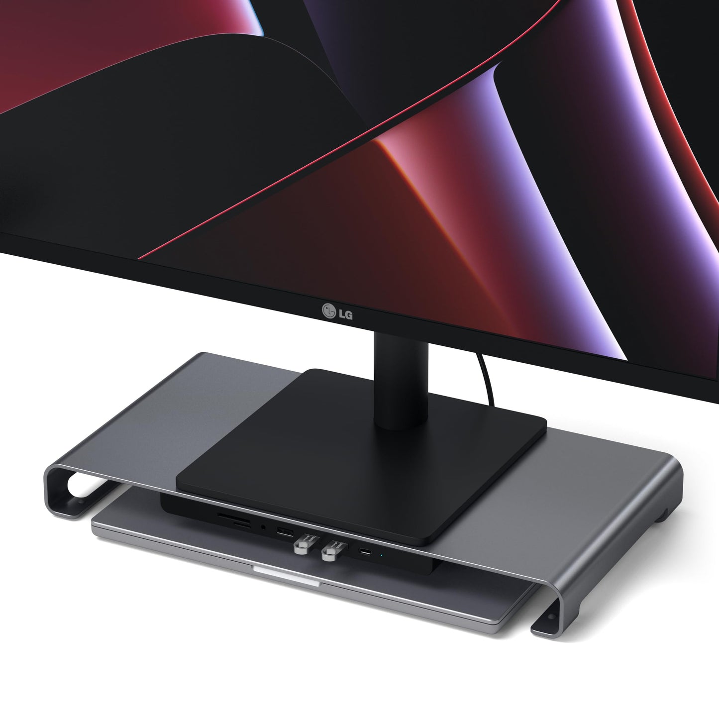 Satechi USB C Hub Monitor Stand for Desk with USB-C Data Port, 3 USB 3.0 Ports, Micro/SD Card Readers, Audio Jack, Computer Monitor Stand for Desktop Computers, Monitors, and Laptops