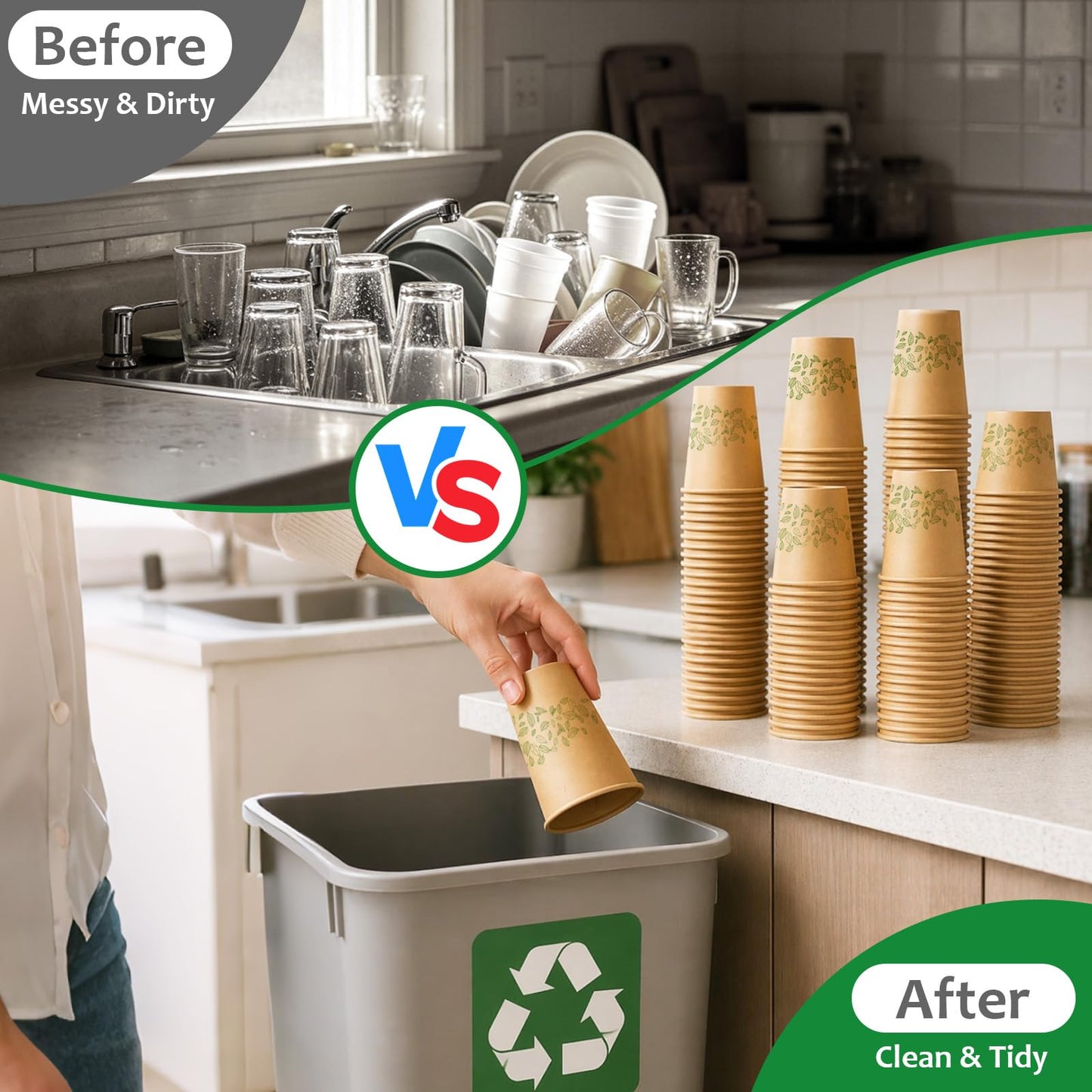 Biotakeware 8oz 300Count Compostable Paper Cups, Plant-Based Disposable Coffee Cups with PLA Lining, Perfect for Hot & Cold Drinks, Coffee, Party, Office & Daily Use