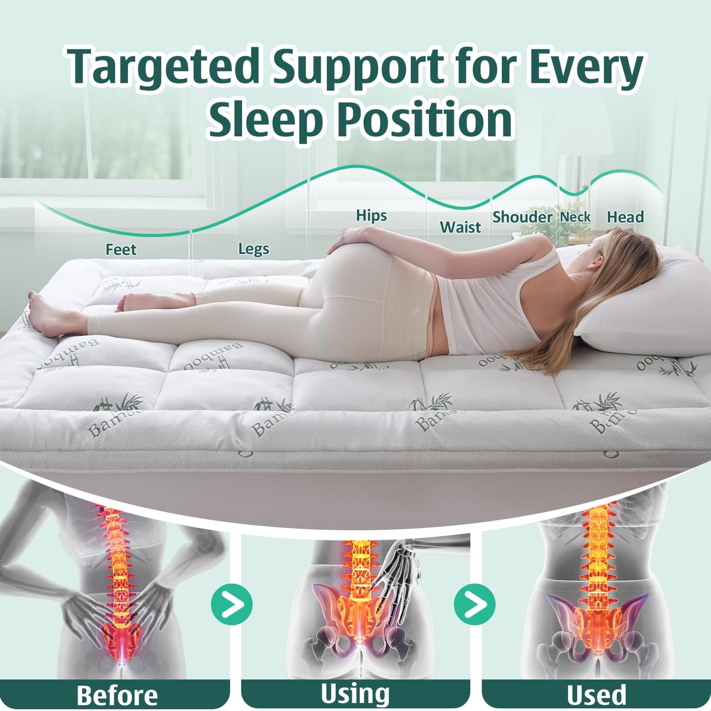 Memory Foam Mattress Topper Queen, Cooling Pillow Top Mattress Pad with Viscose Derived from Bamboo