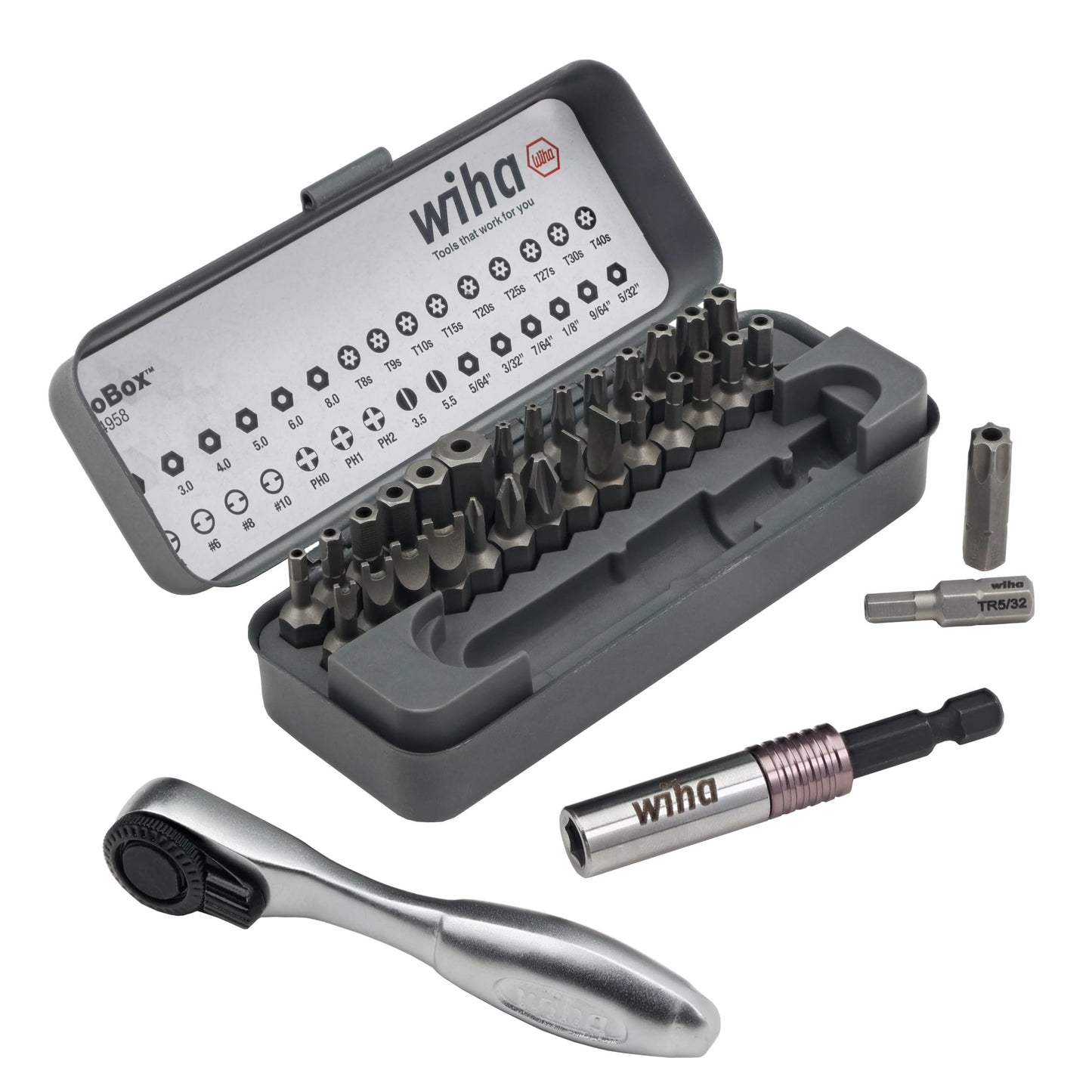 Wiha 74958 32 Piece GoBox Security Bit Set with Mini Ratchet
