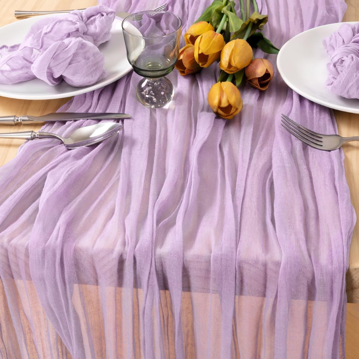 MLMC 12 Pack Lilac Purple Cheesecloth Table Runner 10ft Spring Table Decor Rustic Gauze Lavender Cheese Cloth Table Runner 35x120 Inches for Bridal Shower Baby Shower Birthday Wedding Decor