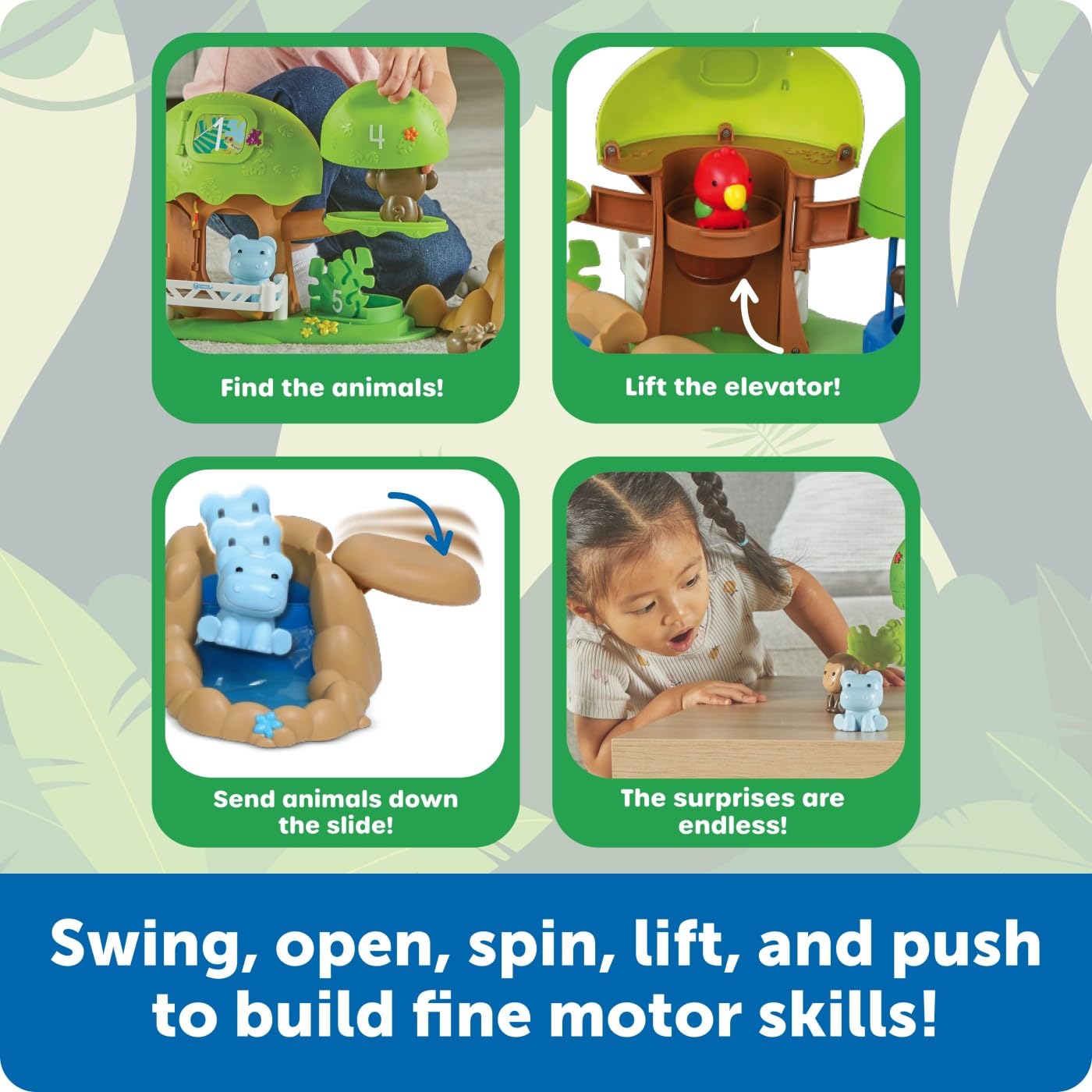 Learning Resources Peeksville Jungle Safari Playset, Animal Kingdom Figurines, Zoo Toy, Plastic Animals, Toddler Gifts for Girls and Boys, Fine Motor Skills for Kids, Tiger, Lion, Elephant