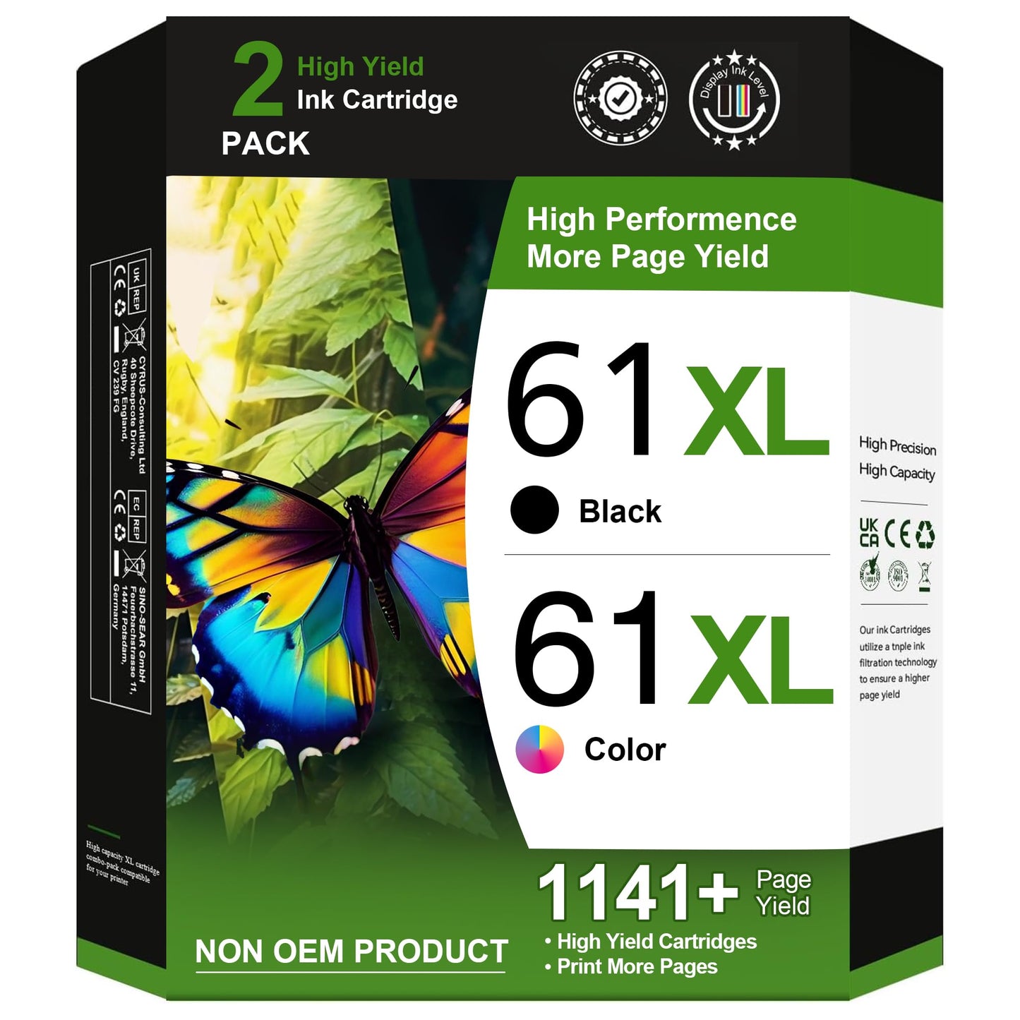 Adoccur Remanufactured Ink Cartridge Replacement for HP Ink 61 61XL Ink Works with HP Envy 4500 5530 5534 4502 Deskjet 1000 1010 2540 3000 3510 Officejet 4630 4635 Printer (1 Black, 1 Tri-Color)