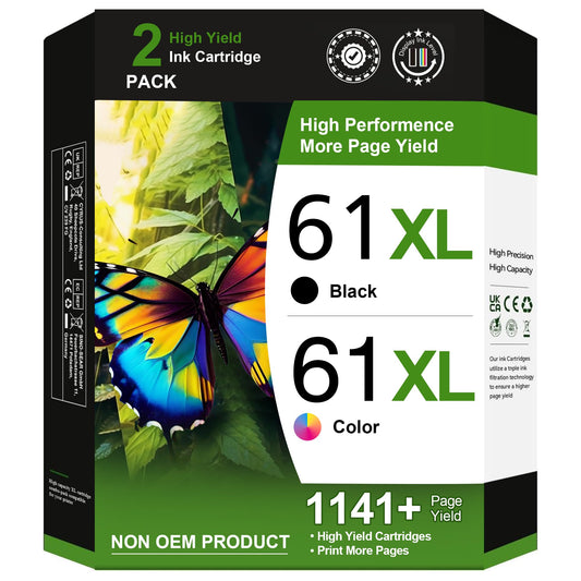 Adoccur Remanufactured Ink Cartridge Replacement for HP Ink 61 61XL Ink Works with HP Envy 4500 5530 5534 4502 Deskjet 1000 1010 2540 3000 3510 Officejet 4630 4635 Printer (1 Black, 1 Tri-Color)