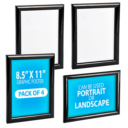 Azar Displays 300336-BLK-4PK Wall Mount Plastic Snap Poster Frame 8.5" x 11" Portrait/Landscape Sign Holder Frame, 4-Pack
