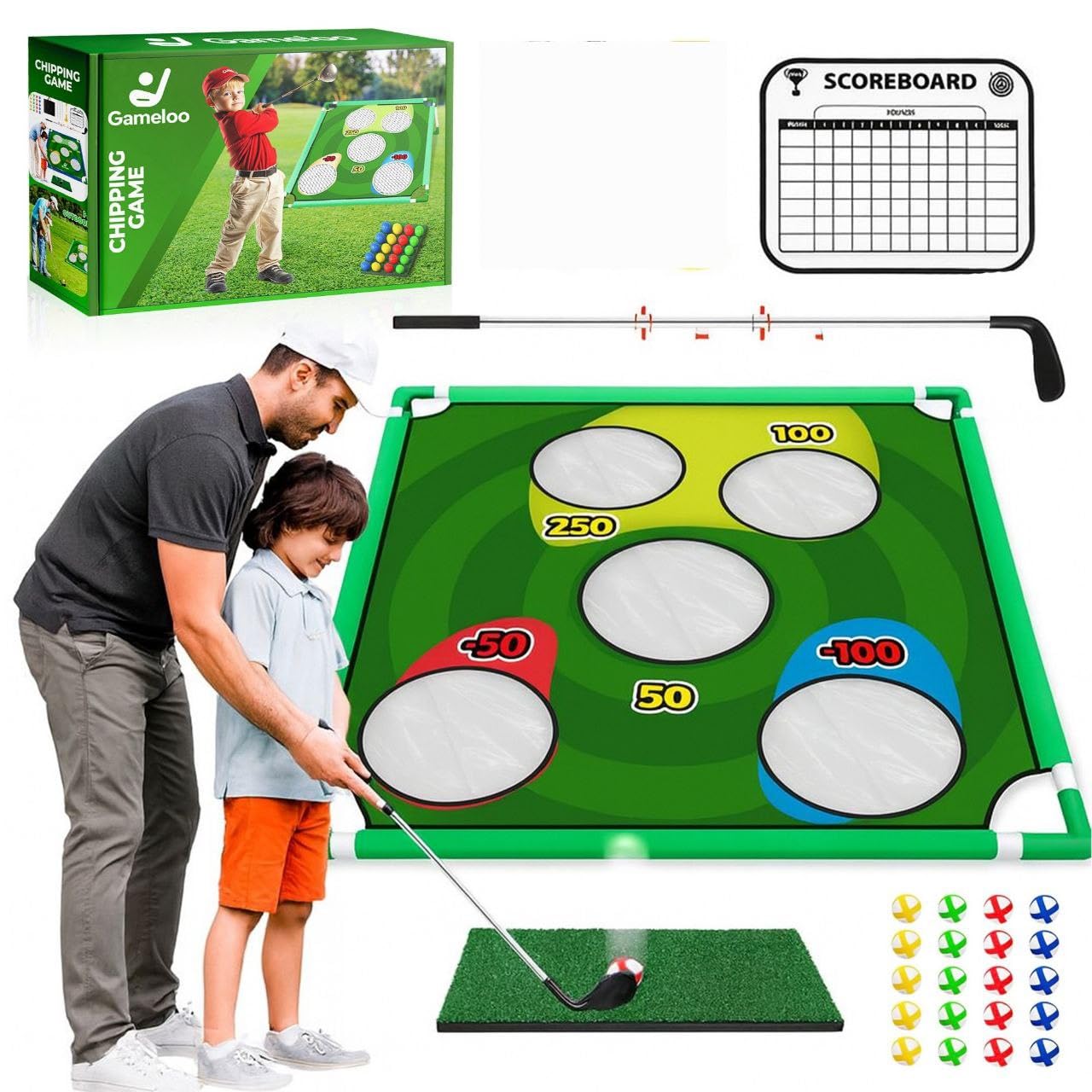 Gameloo Golf Chipping Game Set – Indoor & Outdoor Golf Pong Game for Adults and Family – Complete Backyard Golf Practice Kit with Hitting Mat, and Carry Bag – Perfect Fun Party Game & Gift