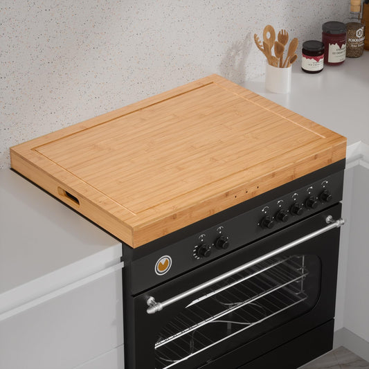 Buruis Acacia Wood Stove Cover for Gas & Electric Burners, 30”x22”x2.5” (Outer Size), Fits Stoves up to 28.8”x20.8” (Inner Size), Noodle Board with Handles & Juice Groove, (Natural Acacia)