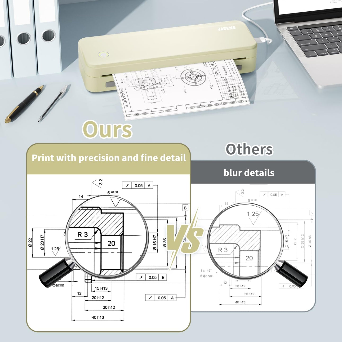 JADENS Portable Printers Wireless for Travel, Thermal Inkless Printer, Support 8.5" X 11" Thermal Paper(Yellow)