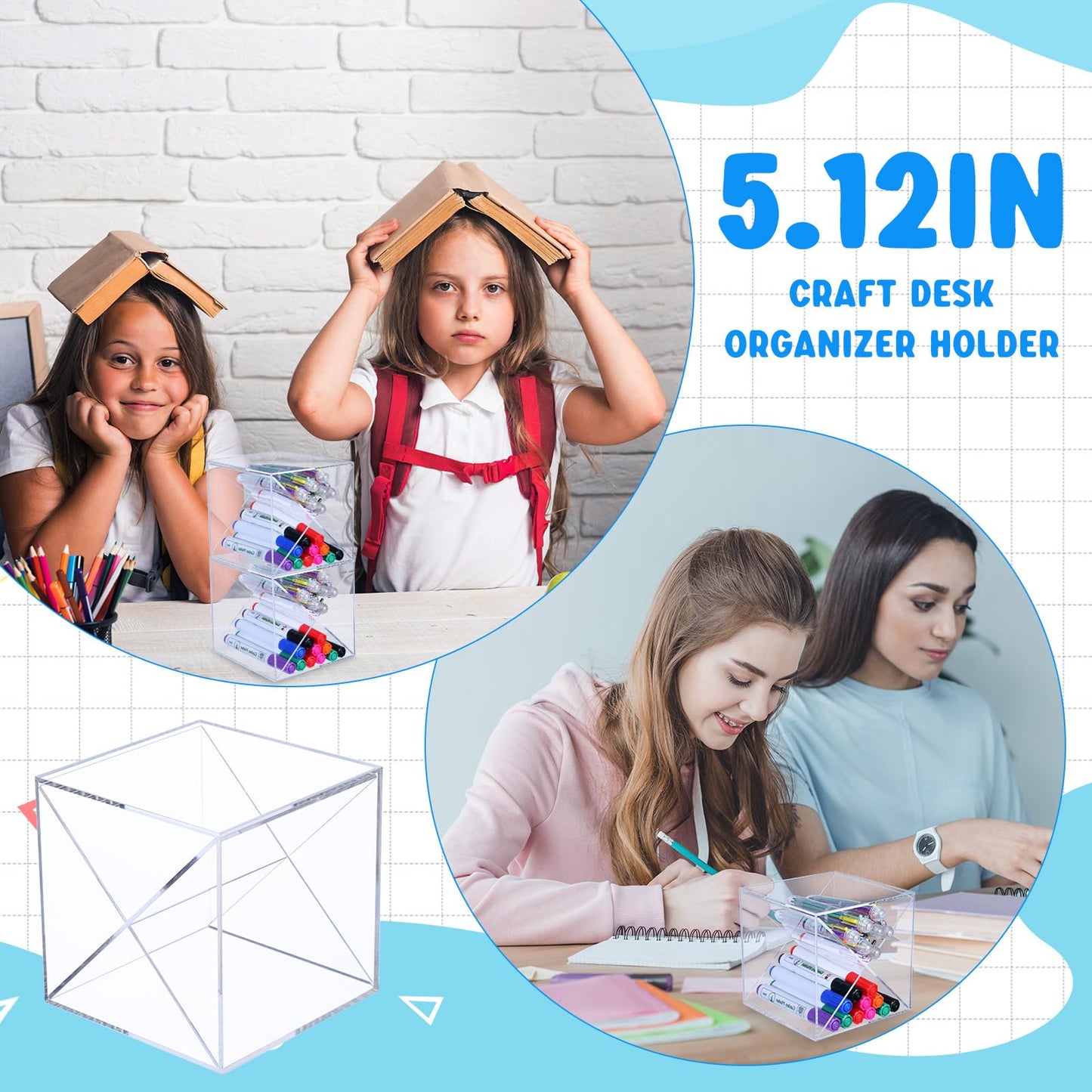Kosiz 6 Pcs 5.12 Inch Stackable Divided Pen Holder Marker Pen Clear Holder for Desk Stackable Cube Organizer Removable Cross Divider Organizer Acrylic Pen Holder Craft Desk Organizer Holder
