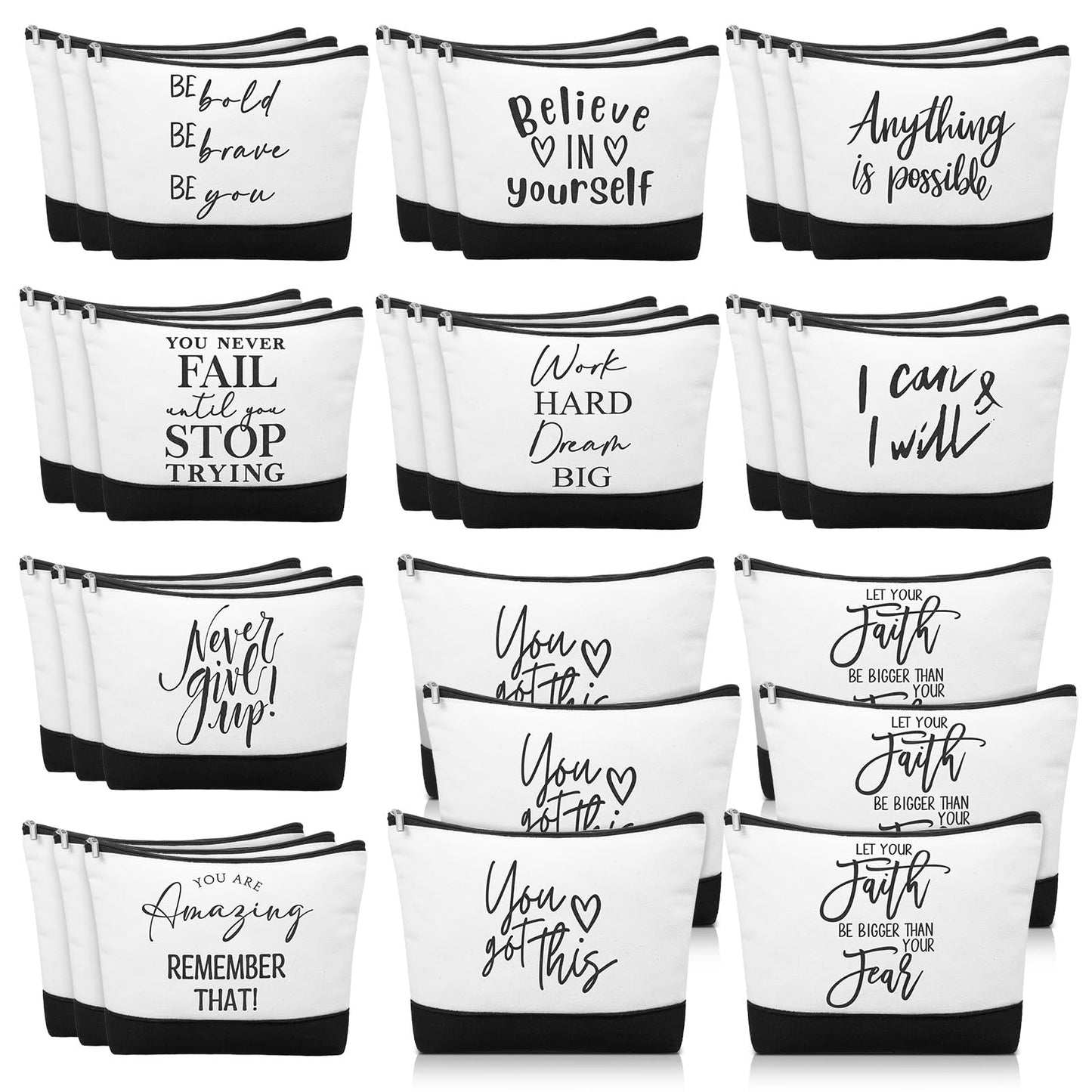 Sanwuta 30pcs Inspirational Gifts for Women Make up Bags Bulk Cosmetic Bags Employee Appreciation Black White Cosmetic Pouch with Zipper Nurse Team Women Gift (Classic)