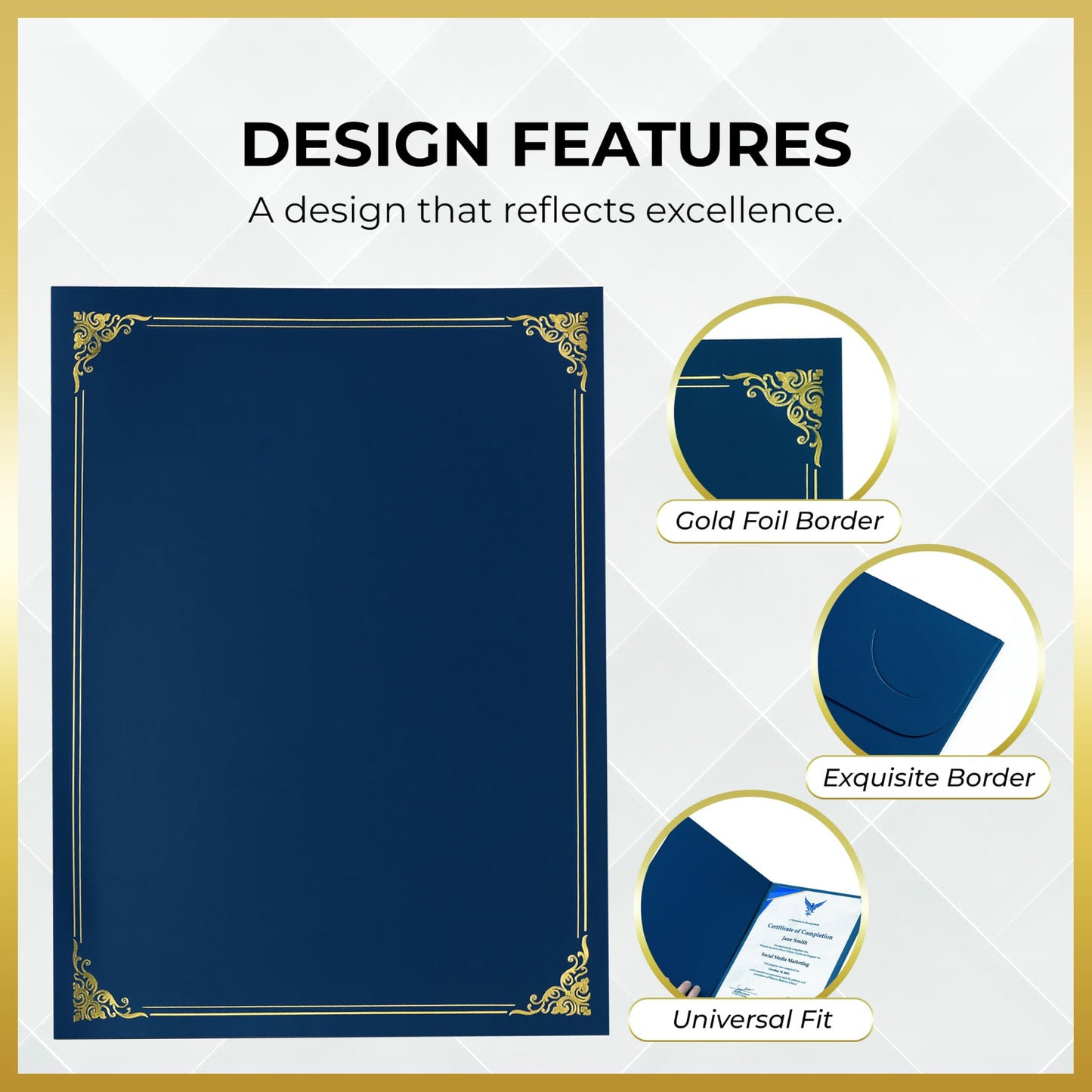 160 Pcs Certificate Holders Bulk, Navy Blue Diploma Covers Gold Foil Border, Document Covers for Letter Size 8.5x11 Award Certificates, Cardstock, Document Papers, Graduation