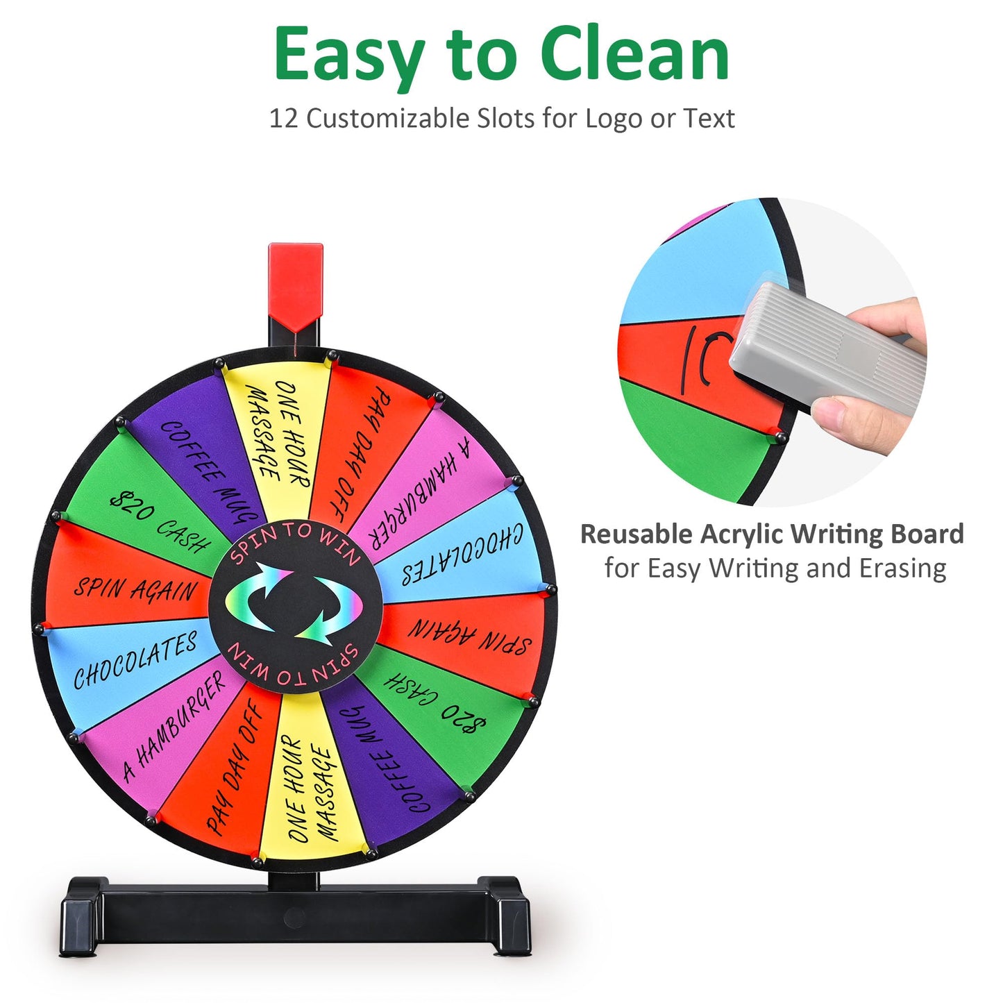 WinSpin 12" Prize Wheel Tabletop 14 Slots Heavy Duty Editable Spinning Wheel for Fortune Spinning Game Carnival & Tradeshow, Classic Series