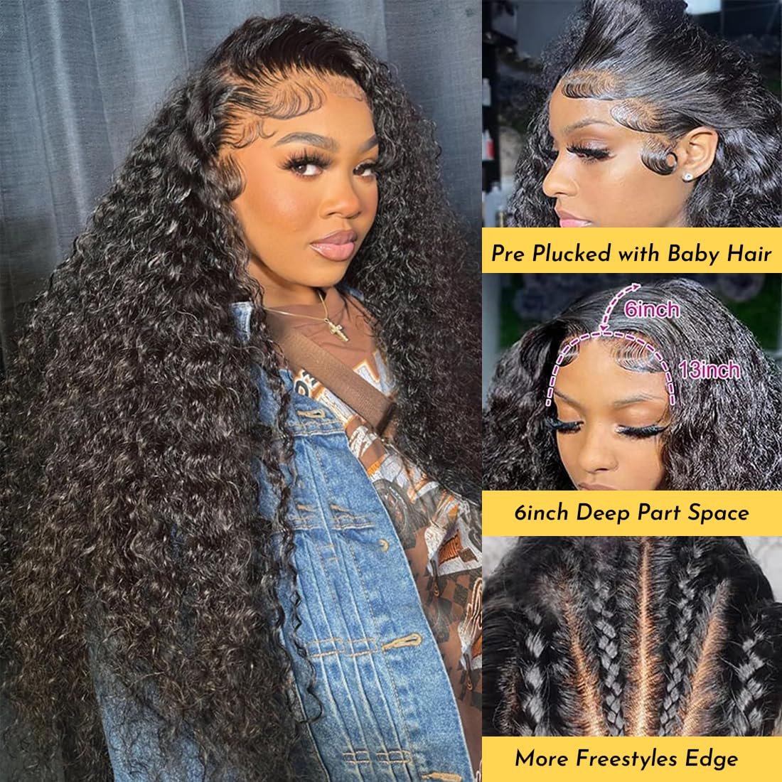 Zumuer 26 Inch 13x6 Deep Wave Lace Front Wigs Human Hair deep wave frontal wig 13x6 HD Lace Front Wigs Human Hair Pre Plucked with Baby Hair Virgin Human Hair Wig for Women Natural Color Glueless Wig