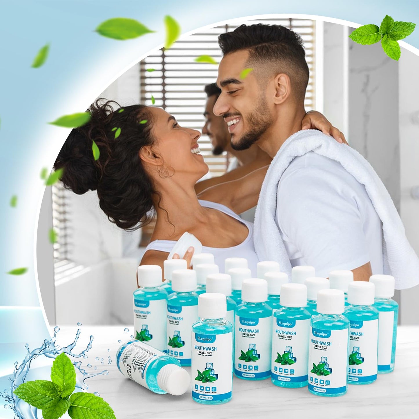 SLequipo 100 Travel Size Mouthwash Bulk Mini Mouthwash, Fresh Mint Portable Mouthwash Individual 1.2oz/35ml Mouthwash Bottles for Travel Toiletry Kits, Blue