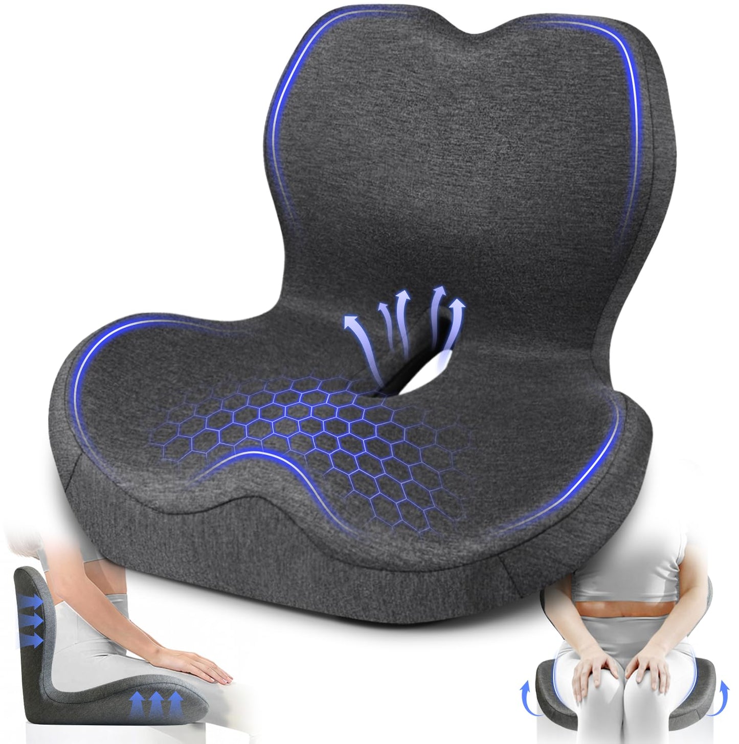 JIPORIER Seat Cushion with Back Support,Lumbar Support Pillow for Office Chair,X Large Memory Foam Chair Cushions for Sciatica Tailbone Pain Relief Coccyx Pad for Wheelchair, Car, Home, Office, Desk