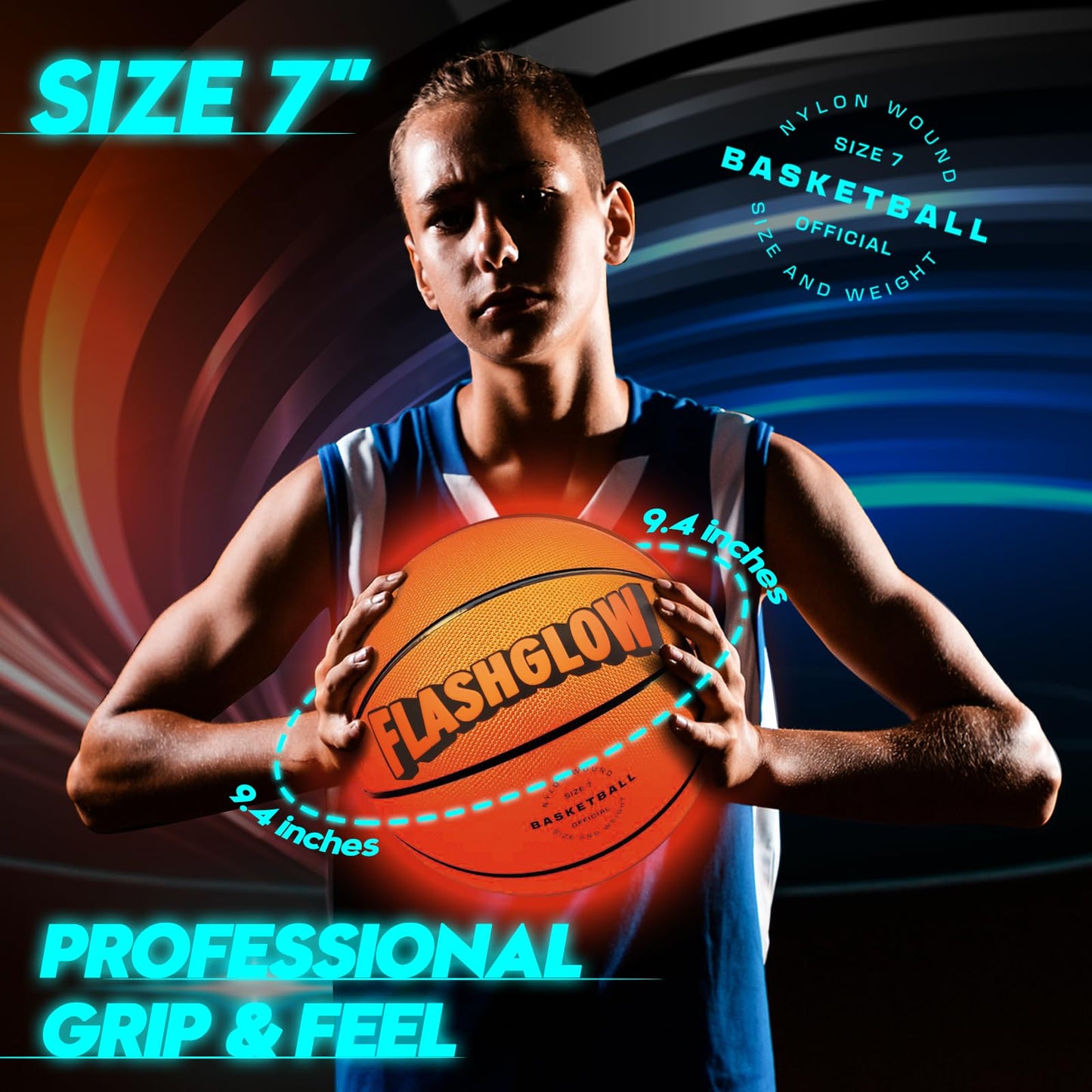 Light Up LED Basketball For Teen Boys: Cool Nighttime Ball Game Gifts For Birthday Christmas Easter – Glow In The Dark Sports Toy – Size 7 Outdoor Rubber Ball For Boys Girls Ages 8 9 10 11 12 13 14 15