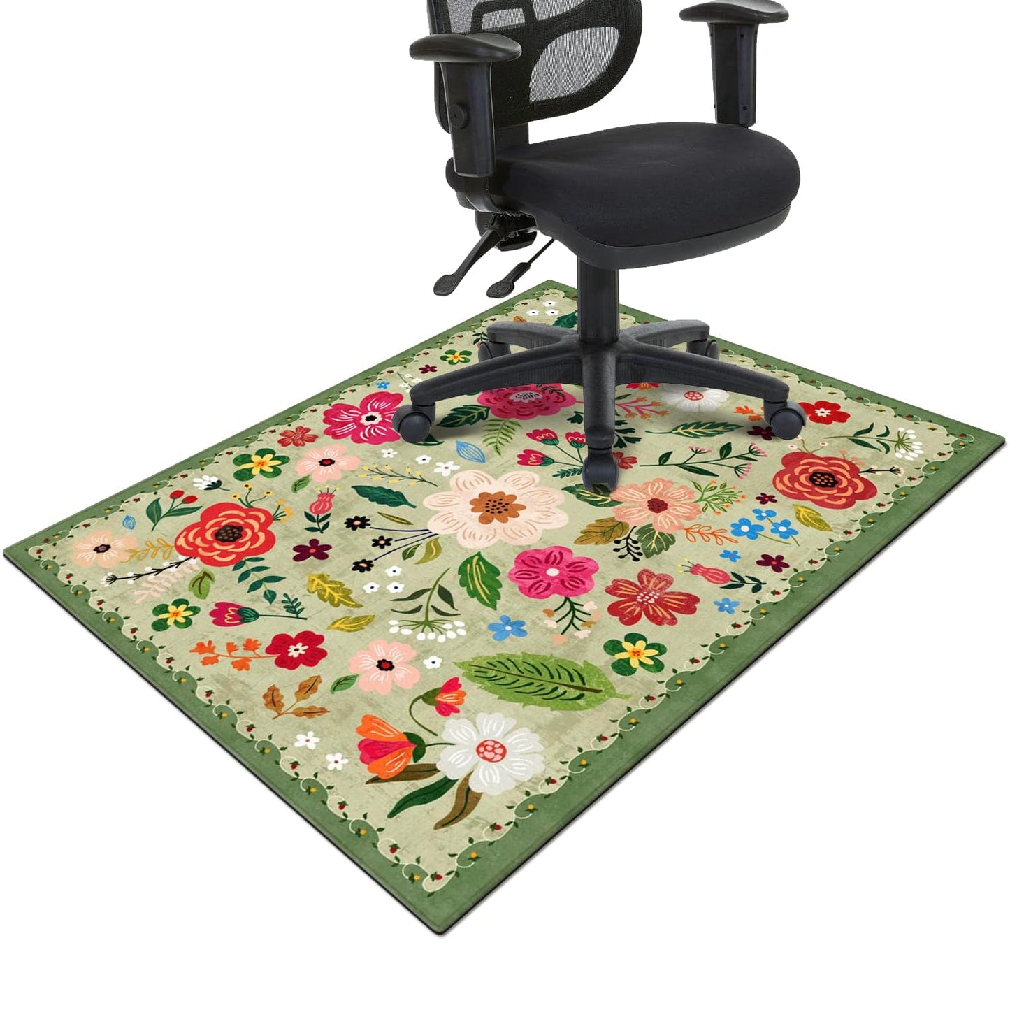 Office Chair Mat for Hardwood & Tile Floor,Boho Floral 36"x48" Office Computer Chair Mat for Rolling Chairs,Under Desk Non Slip Gaming Rug,Rubber Backing Large Low-Pile Carpet Protector Mat(Green)