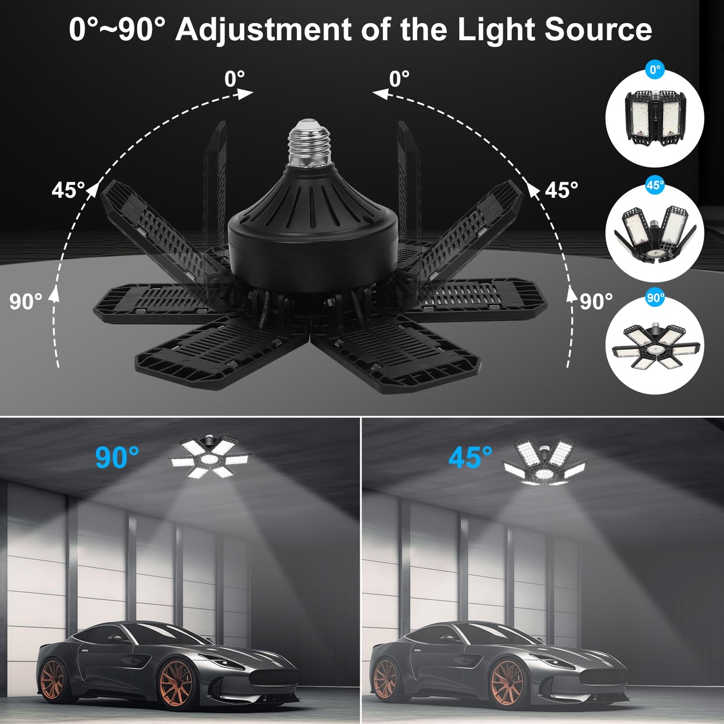 XILLUMI CORE 6 Pack Garage Light, 200W 20000LM 6500K LED Shop Lights, LED Garage Ceiling Lights with 6+1 Adjustable Panels for Basement, Barn, Warehouse, Attic Lighting Support E26/E27 Socket