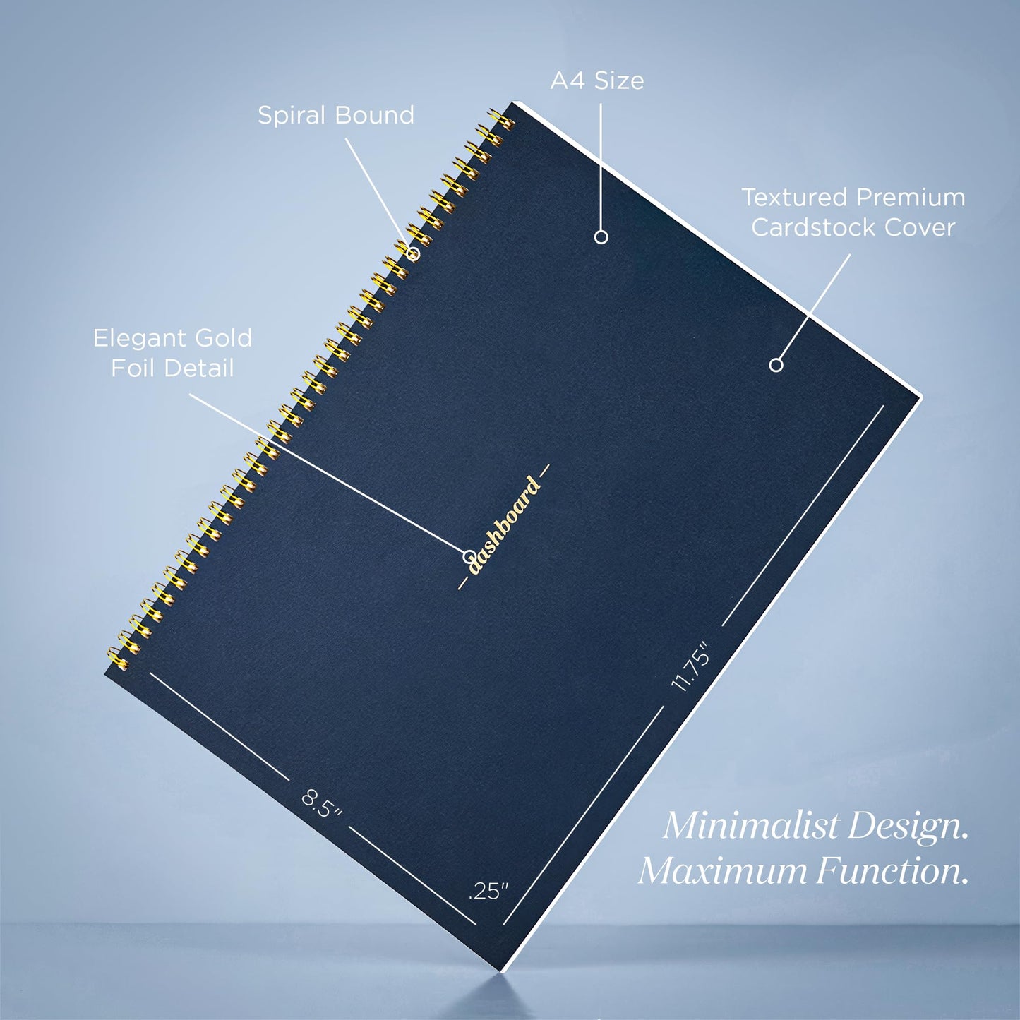 Ink+Volt Dashboard Spiral Deskpad | Undated Weekly Planner Notepad w/ 52 Undated Sheets, Premium Productivity Planner, Minimalist Weekly to do List for Work & Study | A4 Size, Navy - Made in the USA