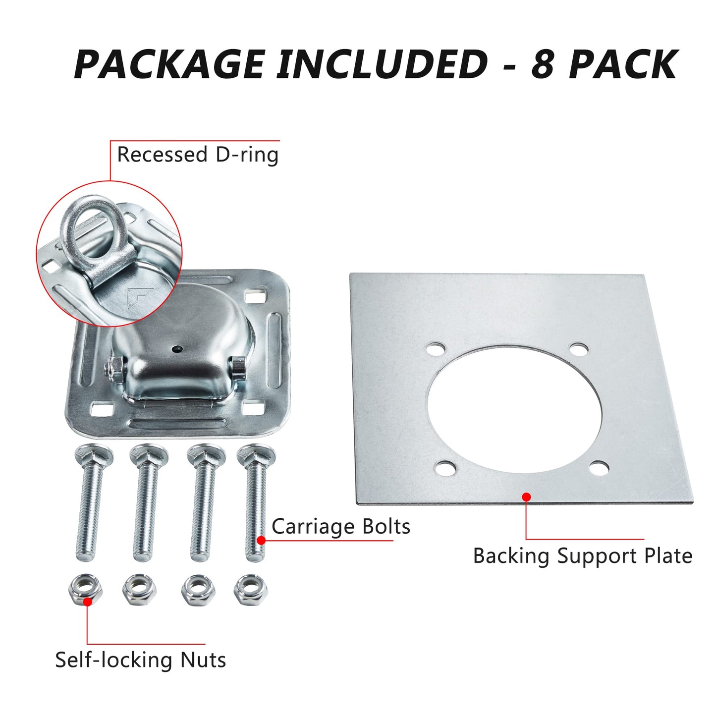 Lonffery 8 Pack Recessed D-Ring Tie Down Anchors (6,000 lb. Capacity), Heavy Duty Kit for Trailer or Deliveries