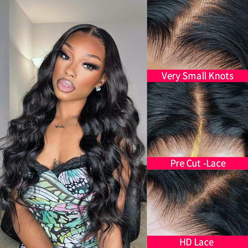 Uesoels Glueless Wigs Human Hair Pre Plucked Pre Cut 30 Inch Body Wave Lace Closure Wigs Human Hair 12A 200 Density Ready To Go Wig 6x4 HD Lace Pre Cut Wigs
