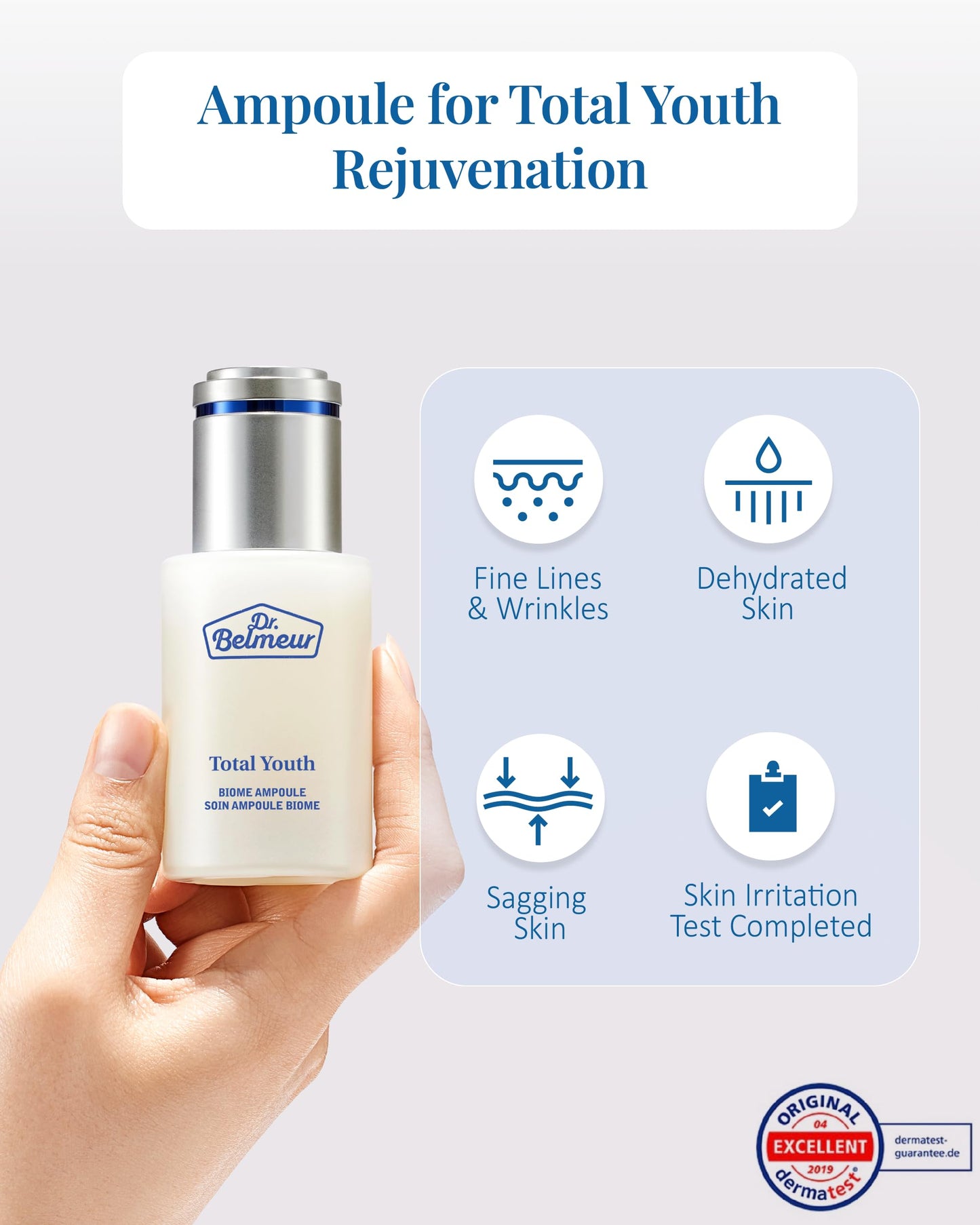 Dr. Belmeur Total Youth Biome Ampoule (1.2fl oz) - Premium Serum for Wrinkles, Elasticity & Hydration. Korean Skin Care by LG Beauty. Collagen, Panthenol, Niacinamide, Licorice.