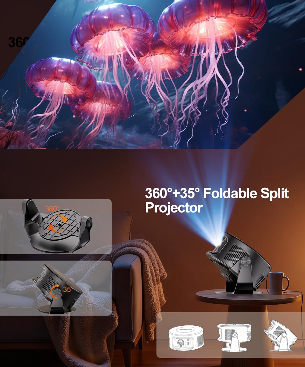 Magcubic Smart Projector with WiFi 6 and Bluetooth 5.4, Mini Protable Projector 4K & 8K Support, Built-in Apps, Auto Keystone, Video Proyector for Home Theater/Outdoor Movie (HY300Max)
