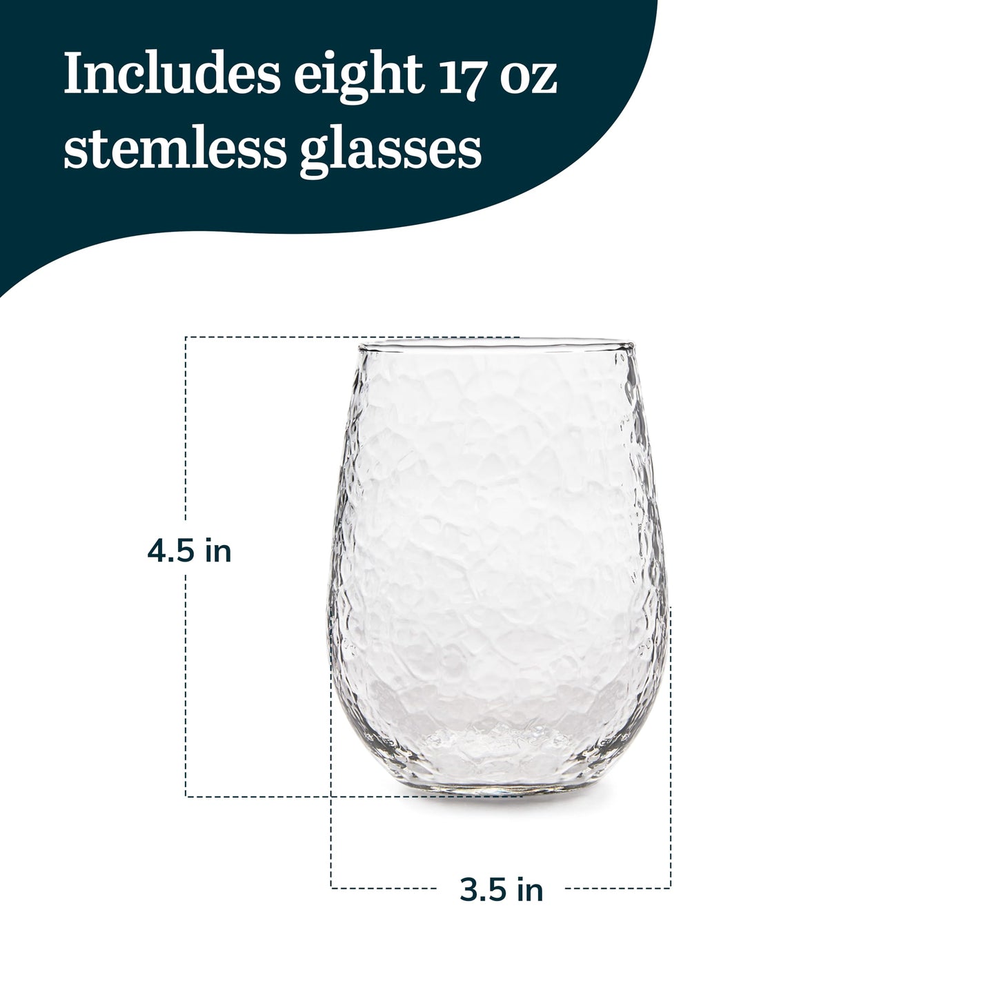 Libbey Hammered Stemless All-Purpose Wine Glasses, 17-ounce, Set of 8
