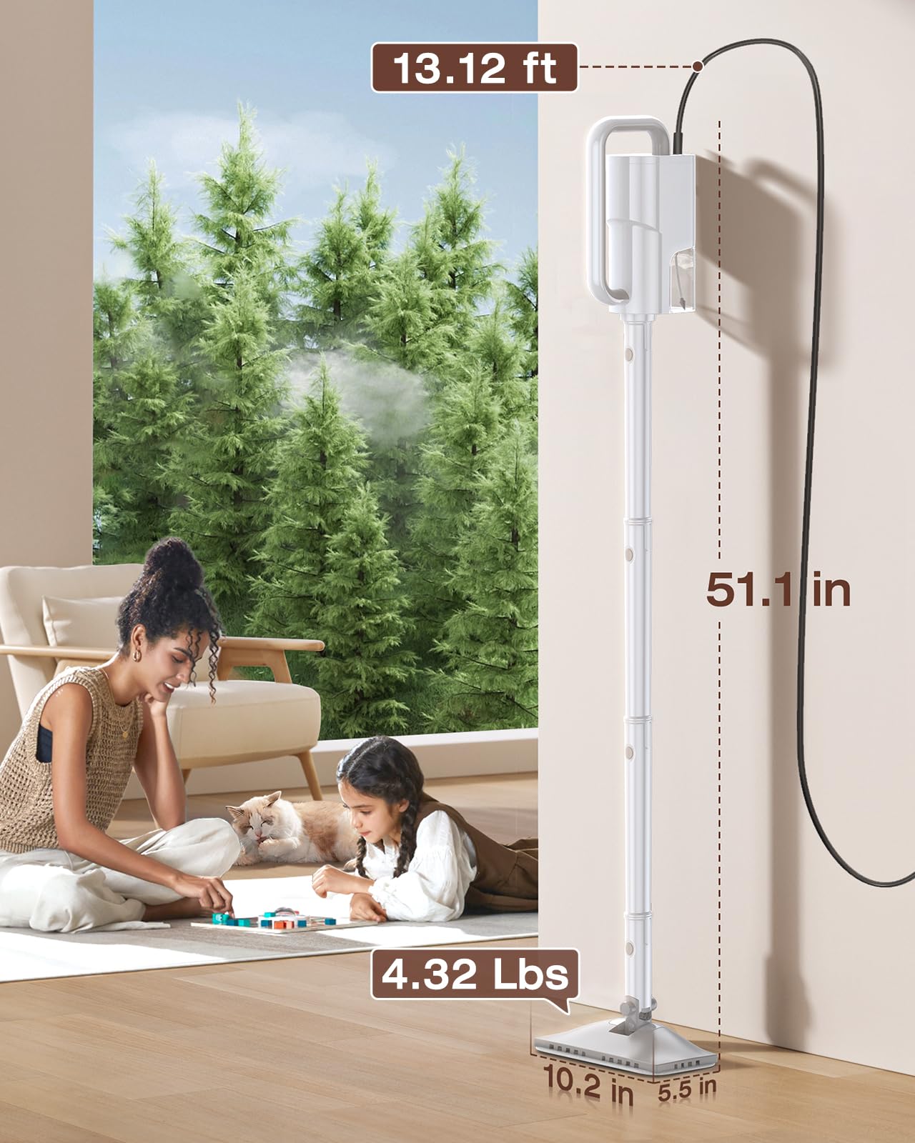 LABIGO 10-in-1 Steam Mop with Detachable Handheld Steamer, 350ml Tank, 10s Heat-Up, 248°F Steam Cleaner, 2-Level Control and Swivel Head for Floors, Carpets, Tiles - Lightweight and Multi-Surface