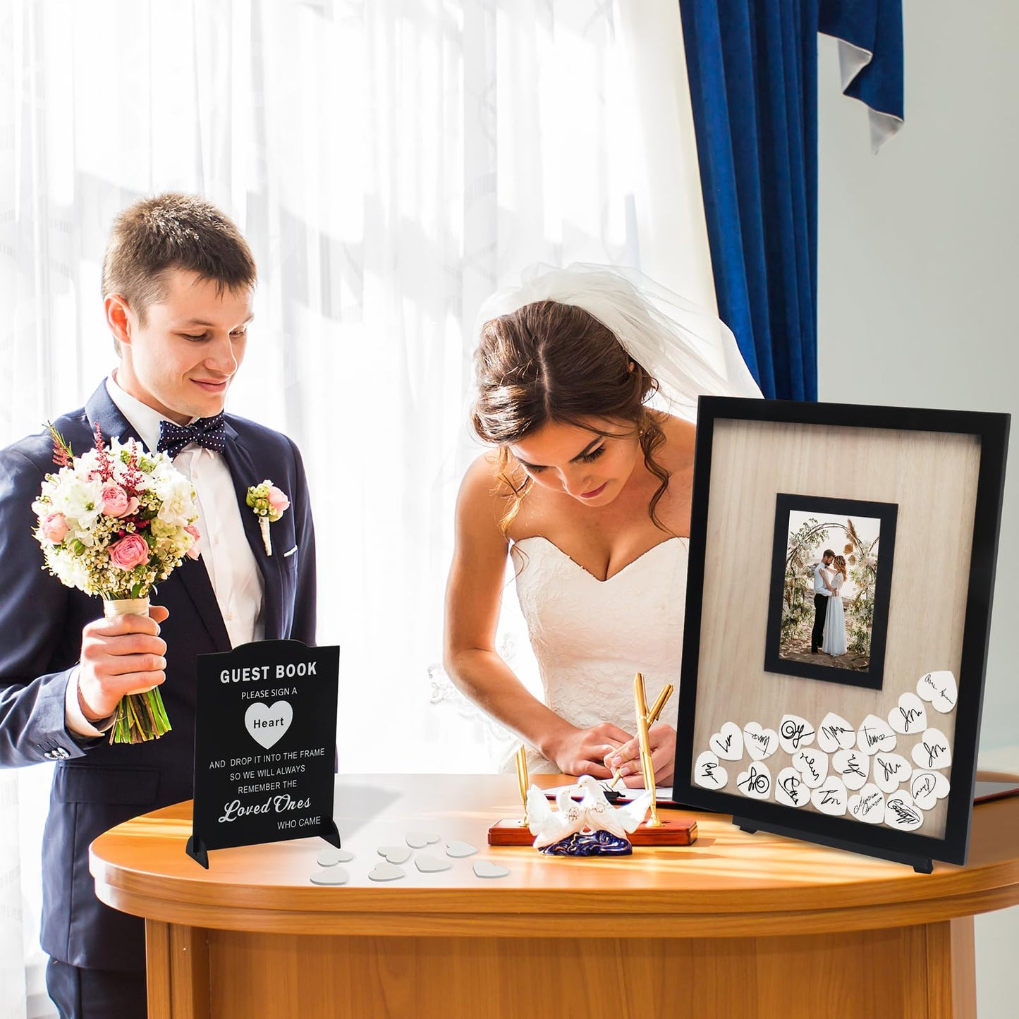 HYMENEX Wedding Guest Book Alternative, Guest Book Wedding Reception, Wedding Guest Book with Wooden Hearts Guest Book Signs for Wedding Anniversary Birthday Party Baby Shower