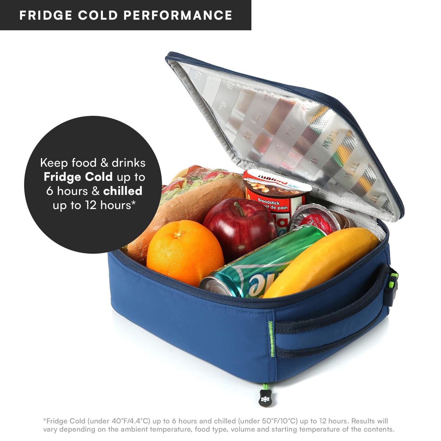 Titan by Arctic Zone Fridge Cold Lunch Box with 2 Gel Ice Packs, Small Insulated Cooler Bag with Leak Proof Lining for School and Work, Nightfall