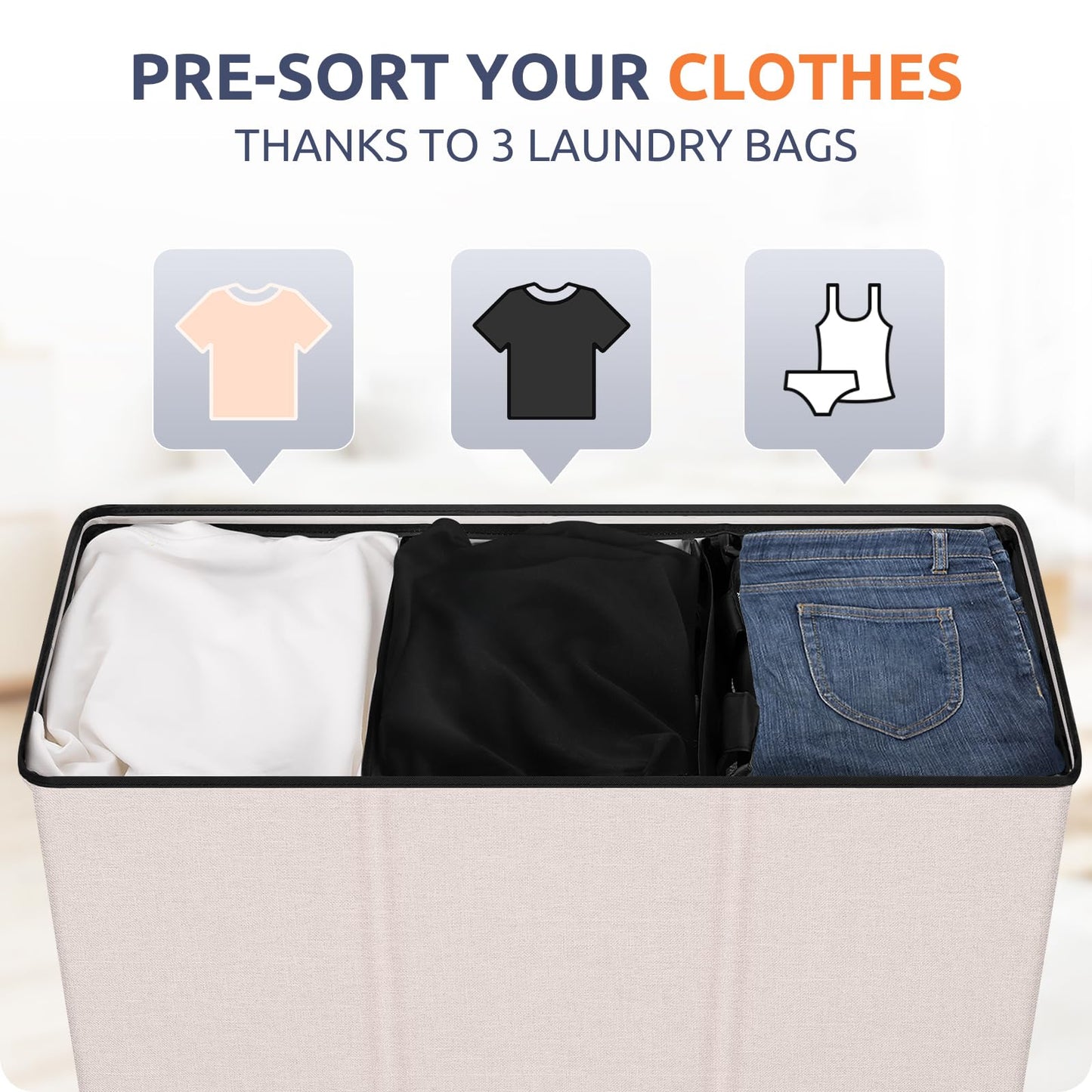 SOLEDI 180L 3-Section Laundry Hamper with Lid, Extra Large Dirty Clothes Basket with Sturdy Handles for Laundry Room & Bedroom - Durable Organizer for Sorting Laundry