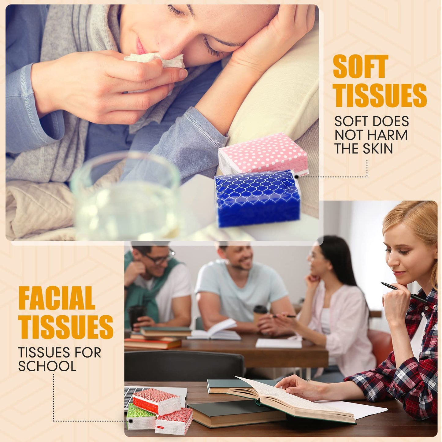 Thenshop 200 Packs Travel Tissues Bulk Geometric Designed Pocket Size Tissues,3 Ply Paper Facial 2000 Count for Travelling Walking Weddings Graduation