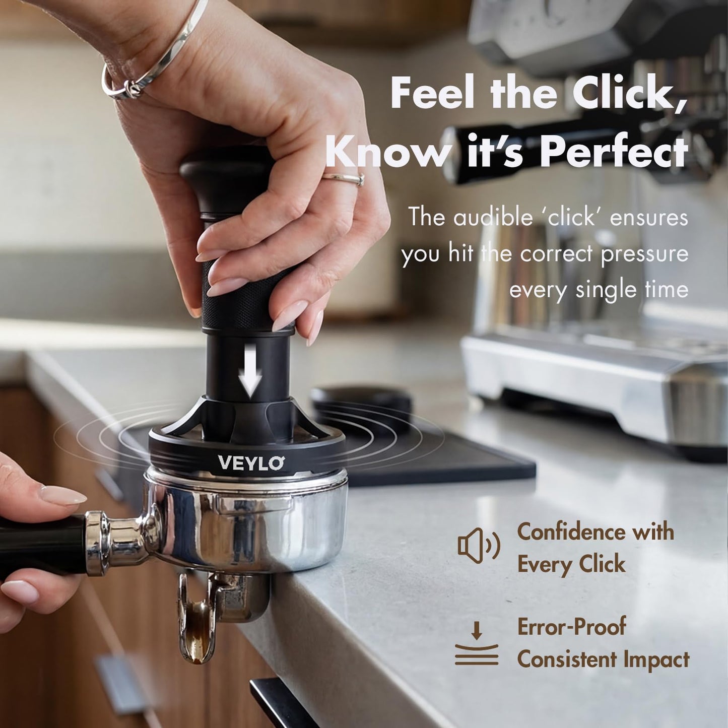VEYLO 53.3mm Espresso Tamper, Barista-Grade Adjustable Calibrated Coffee Tamper with 24-Click Precision Dial, No Spring Swap, Audible Feedback, Ripple Base for Breville 54mm Portafilter Basket