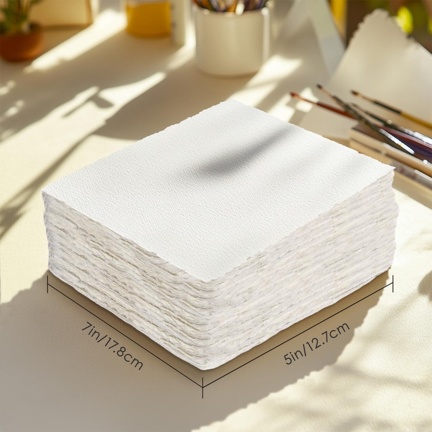 KOVIEDE Handmade Watercolor Paper 4x6 Inch, 140LB/300 GSM 100% Cotton Deckled Edge Paper, 100 Sheets Thick Textured Rough Mixed Media Paper for Postcards Wedding Invitations Arts Gifts