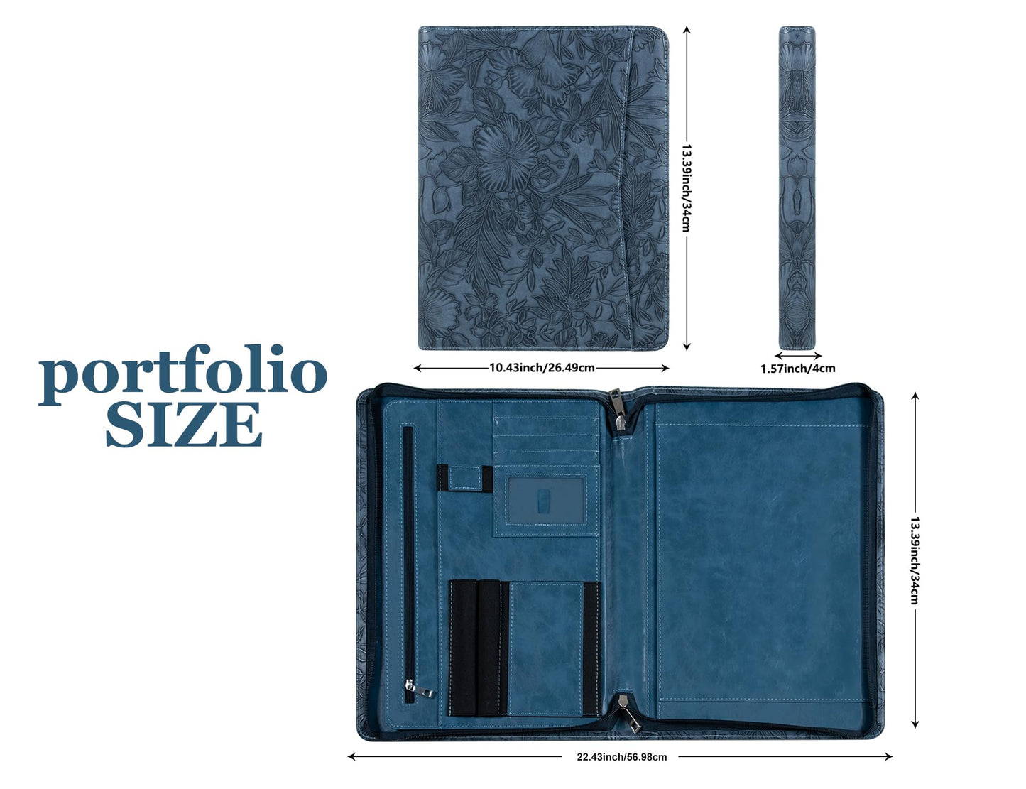 AZXCG Embossed Leather Padfolio for Women, Professional Bussiness Portfolio Organizer with A4 Notepad Holder, Zippered Portfolio Binder Fits 13" Ipad/Tablet,Gift for Women