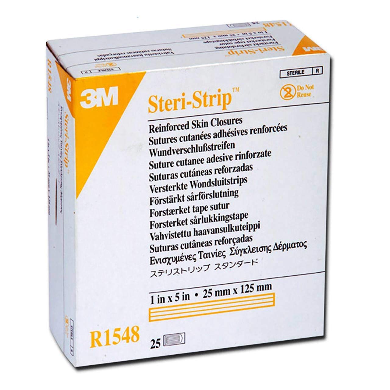 3M Steri-Strip Adhesive Skin Closures, 1" x 5", 25 Packs of 4 Strips