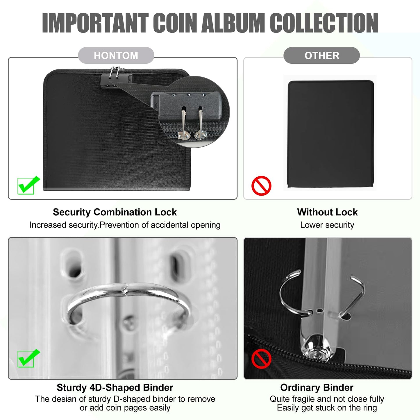 Coin Collection Book with Lock, 400 Pockets Fireproof Coin Collection Book & 36 Paper Money Organizer Binder for Coin Currency Collection Supplies,Pennies,Bill,Tokens,Badges