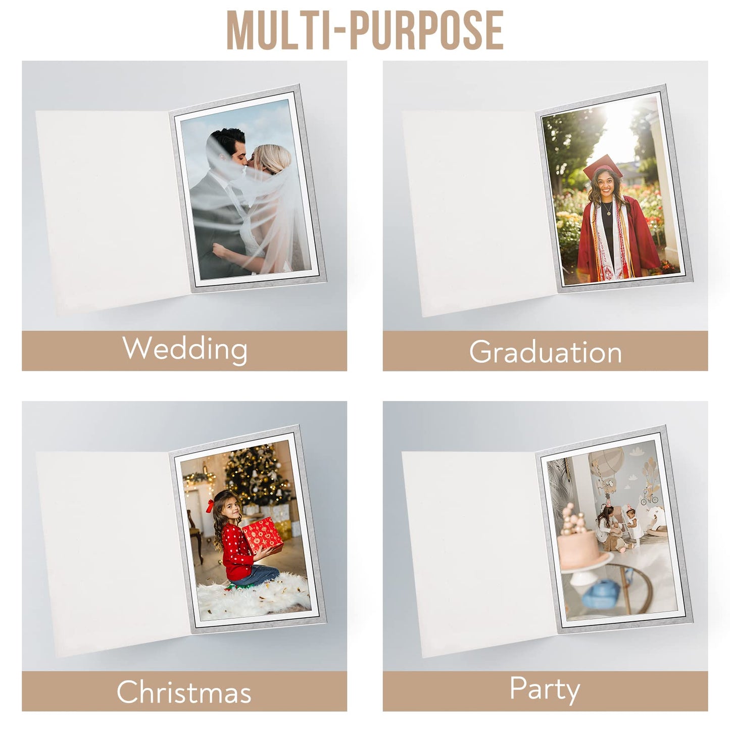 Golden State Art, Pack of 100, 5x7 Photo Folders, Cardboard Picture Frame, Paper Photo Frame Cards, Greetings/Invitation Cards, Special Events: Graduation, Christmas, Wedding (Grey)