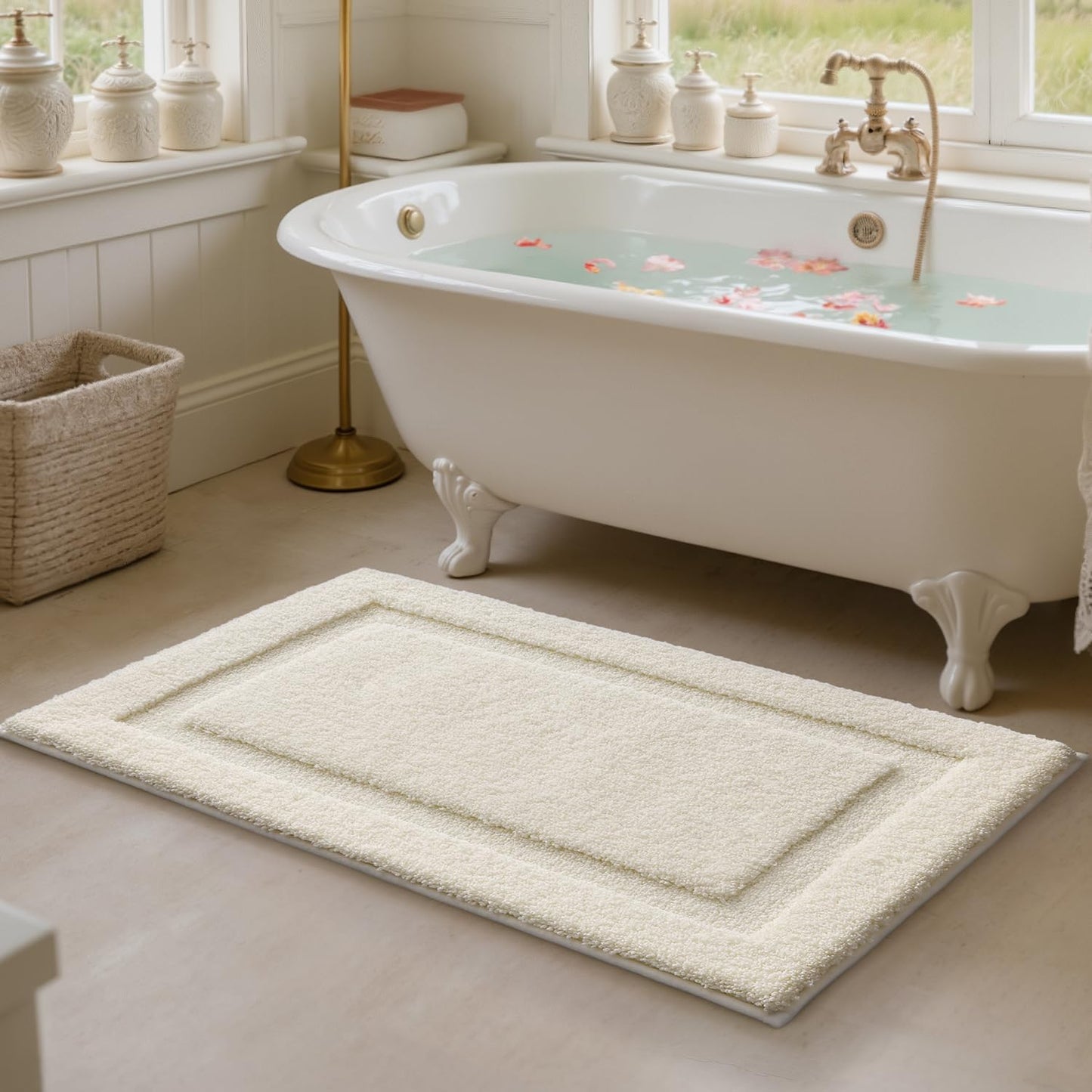 LUMI Ultra Soft Bathroom Rugs Non Slip with Rubber Backing, Absorbent Washable Bath Mat Quick Dry, Upgraded Premium Microfiber Plush Carpet for Bathtub and Shower Floor, Ivory White, 24x36