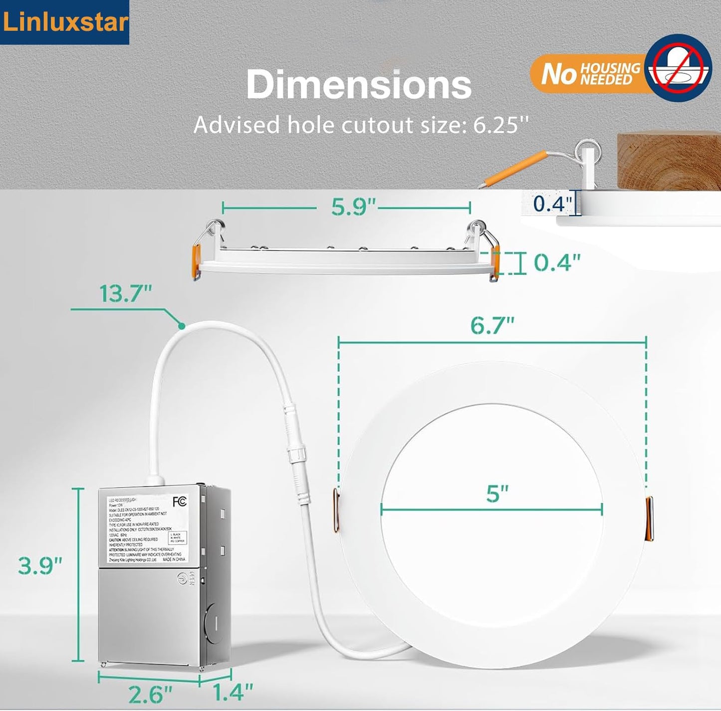 12 Pack 6 Inch Ultra-Thin LED Recessed Ceiling Light with Junction Box,6000K Daylight Deluxe Can lights,12W 110W Eqv,Canless Wafer Slim Panel Downlight,1080LM Led lights (6000K-12PACK,6 Inch)