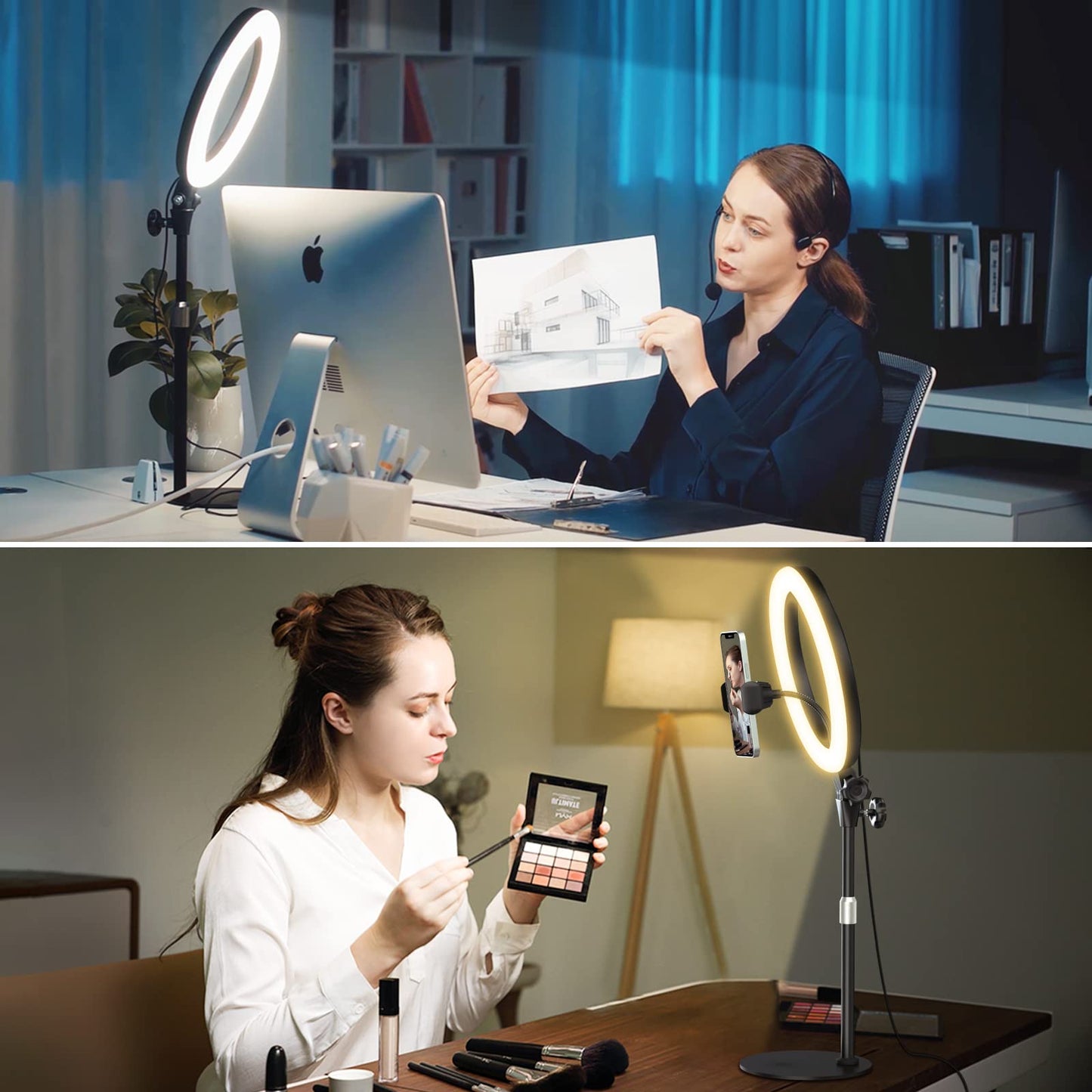 Desk Ring Light with Stand, 10.5'' Circle Light with Phone Holder for Video Recording, Adjustable Halo Light for Computer Zoom Meeting, Laptop Light for Conference Video Calls, Podcast, Live Streaming