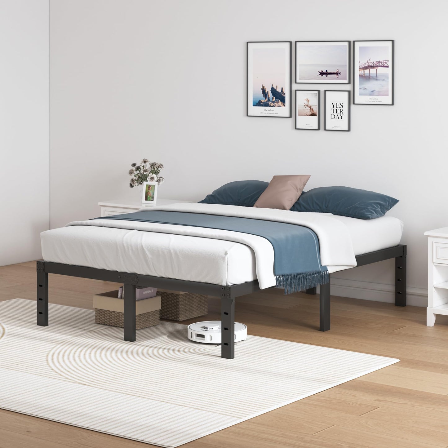SHLAND Full Size Bed Frame, 14 Inch Heavy Duty Metal Platform Bed Frame No Box Spring Needed, Storage Space, No Noise, Easy Assembly