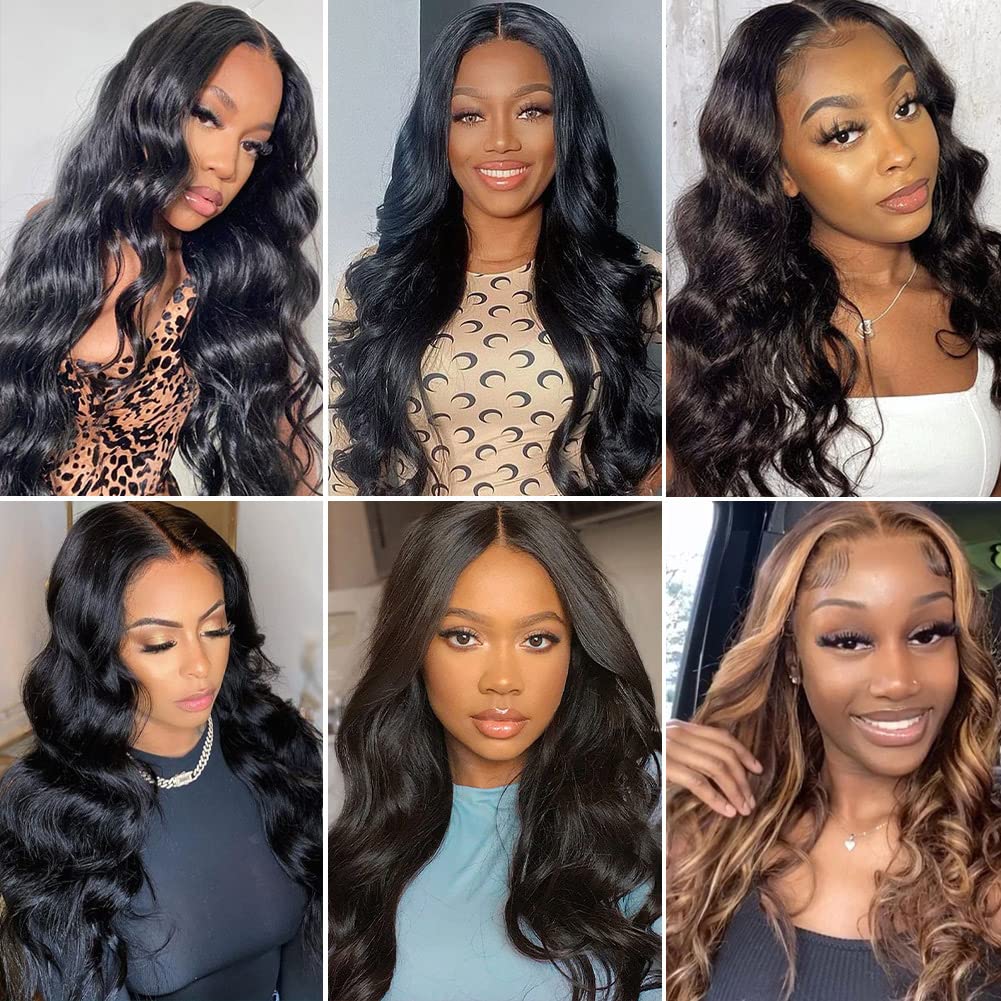 Hedy Body Wave Lace Front Wigs Human Hair Wigs for Black Women Pre Plucked with Baby Hair Glueless 220% Density 4x4 Lace Closure Wigs Human Hair Natural Color(24 Inch)