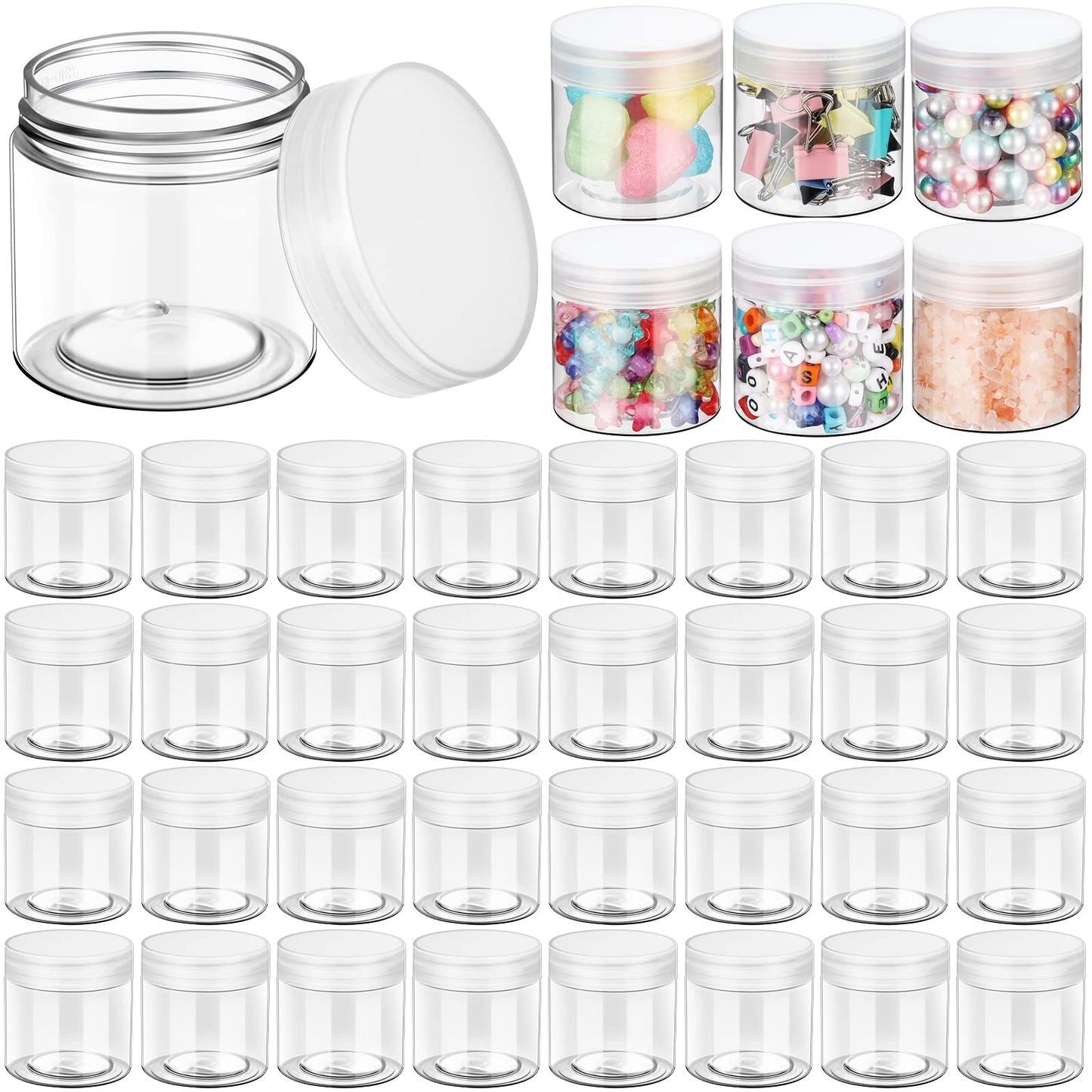 eBoot 150 Piece 2 Oz Plastic Container Jars with Lids Round Clear Cosmetic Empty Clear Plastic Jars for Lotion, Cream, Makeup, Eye Shadow, Rhinestone, Samples, Pot, Travel Storage(2 Oz)