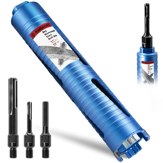 DaduoRi 2" Dry Core Drill Bit for Brick and Block with 3 Adapters Included: SDS Plus, SDS Max and 1/2" Hex Shank, 9.5" Drilling Depth Core Bits for Concrete, Brick, Masonry, 5/8"-11 Thread