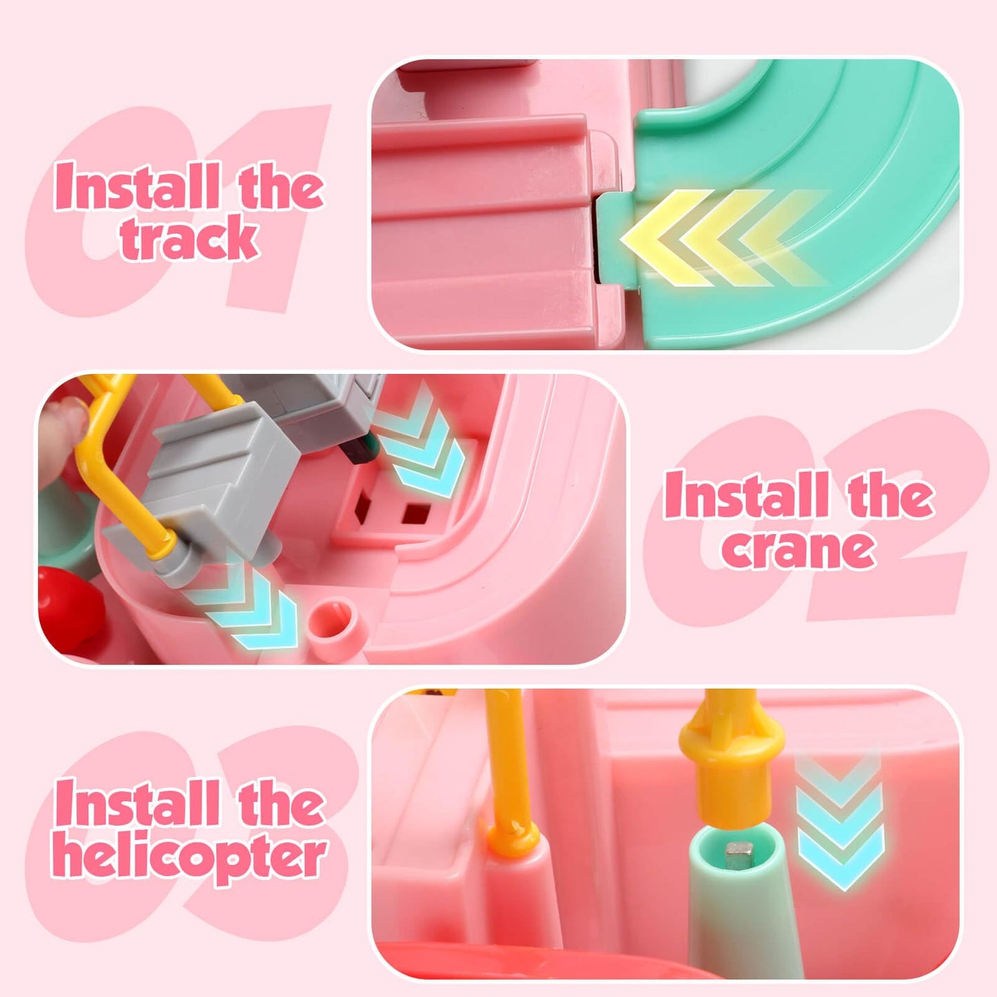 Gretex Car Race Track for Kids Ages 3-6: City Rescue Car Track Set with 4 Mini Cars and Helicopter, Preschool STEM Toy, Educational Obstacle Course Playset for Kids Ages 3-6, Birthday Gift for Girls
