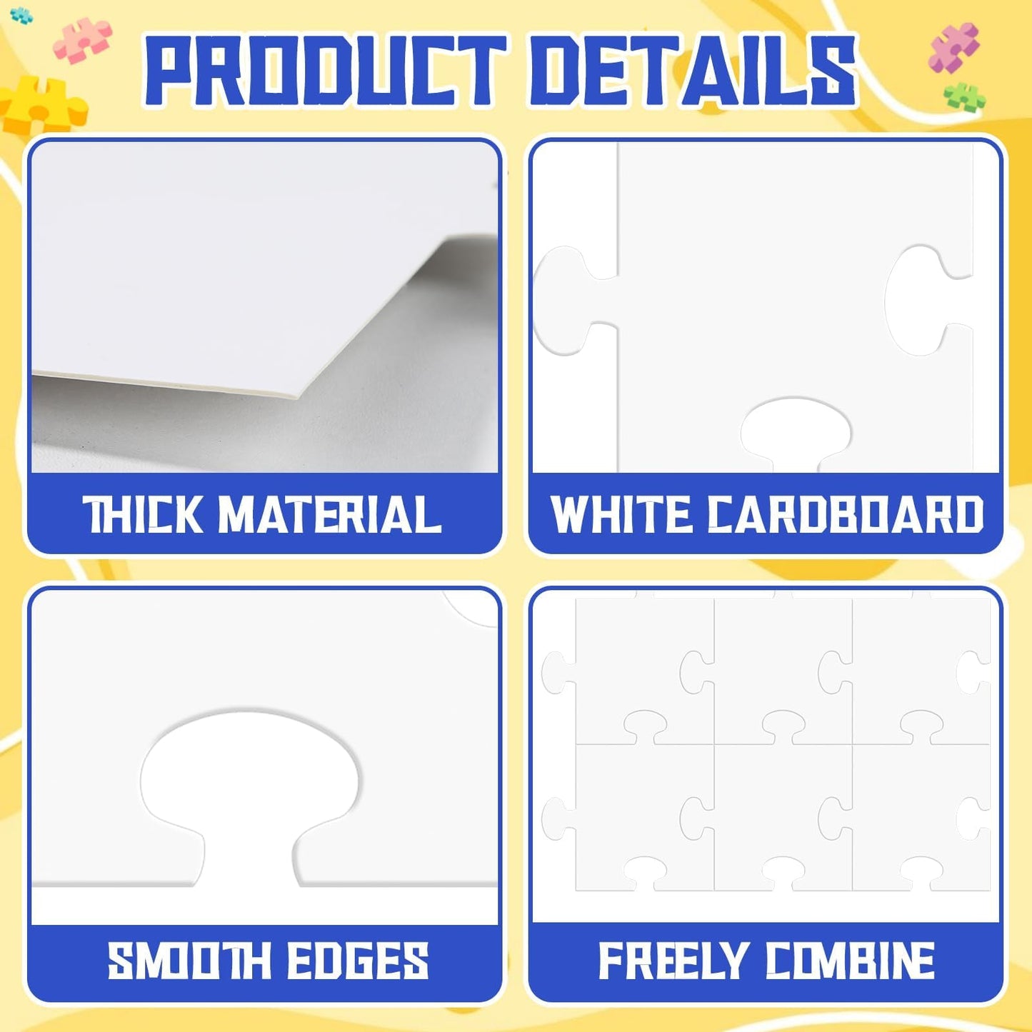 Bornerwhite 80 Pcs Large White Blank Puzzle Pieces Oversize White Cardboard Puzzles to Draw on Make Your Own Jigsaw Puzzle for Classroom Huge Art Display Decor Adult DIY Arts Crafts Projects