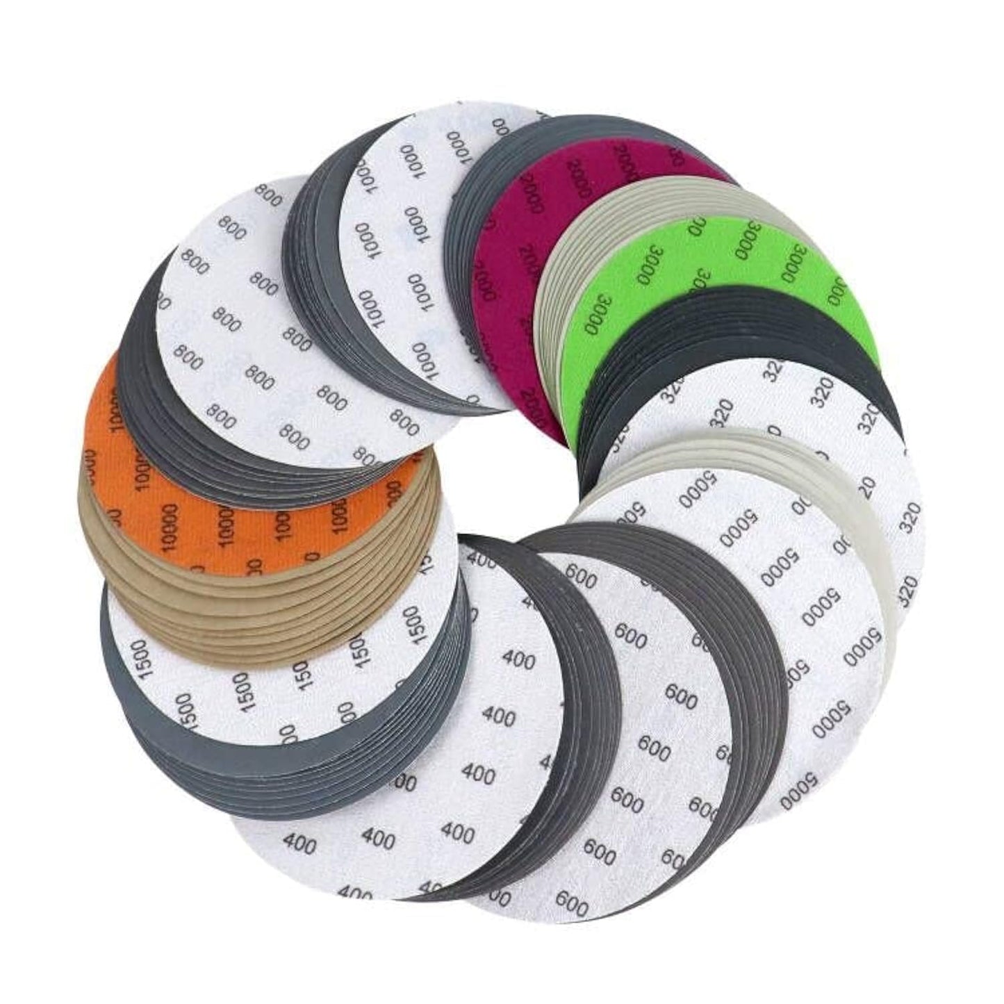 POLIWELL 6 Inch (150mm) 100 Pack Assorted Grit (320-10000), Waterproof Hook & Loop Sanding Discs, Heavy Duty Silicon Carbide Sandpaper for Wet/Dry Sanding Grinder Polishing